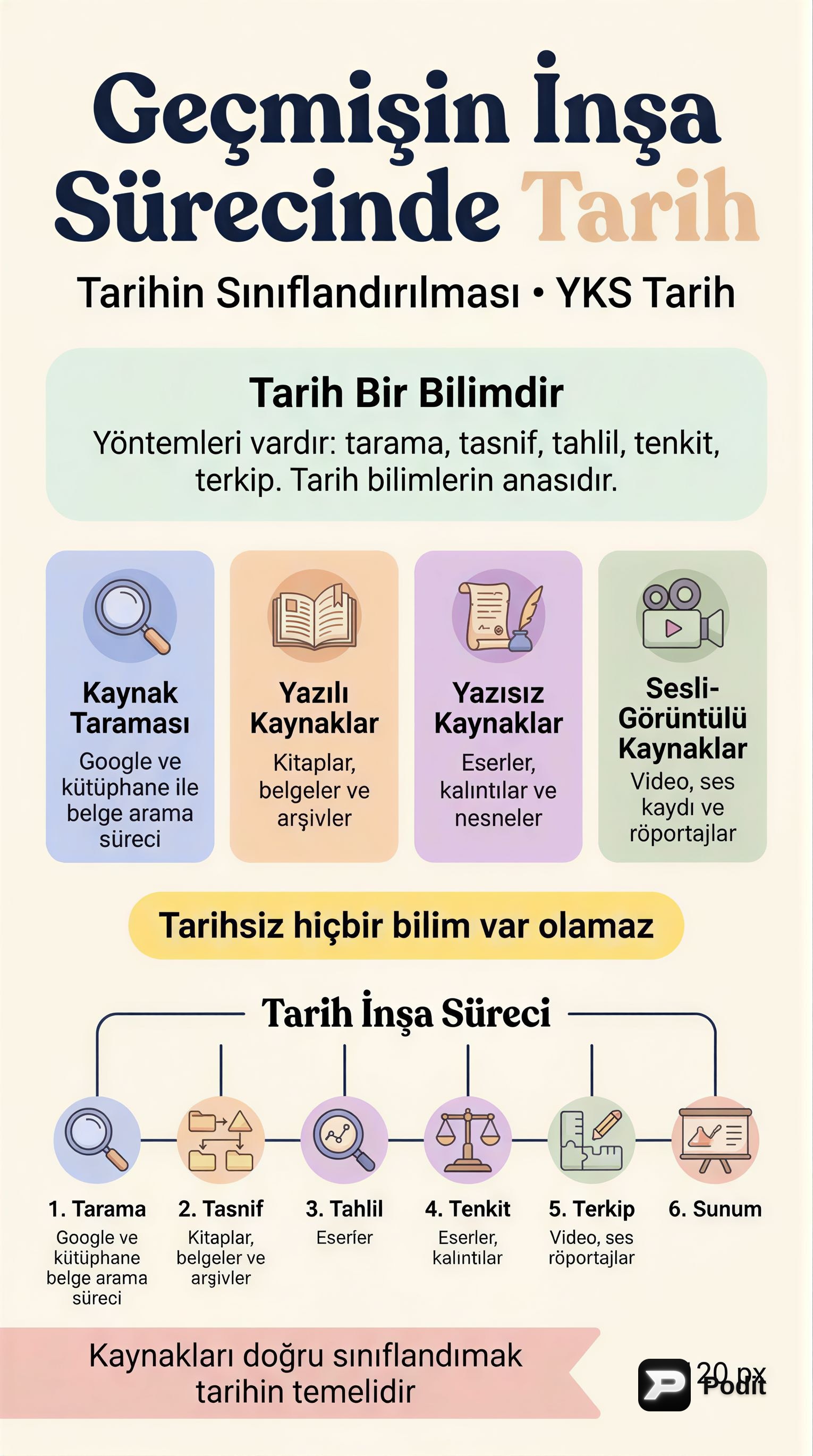 Geçmişin İnşa Sürecinde Tarih ve Sınıflandırılması - görsel özet infografik