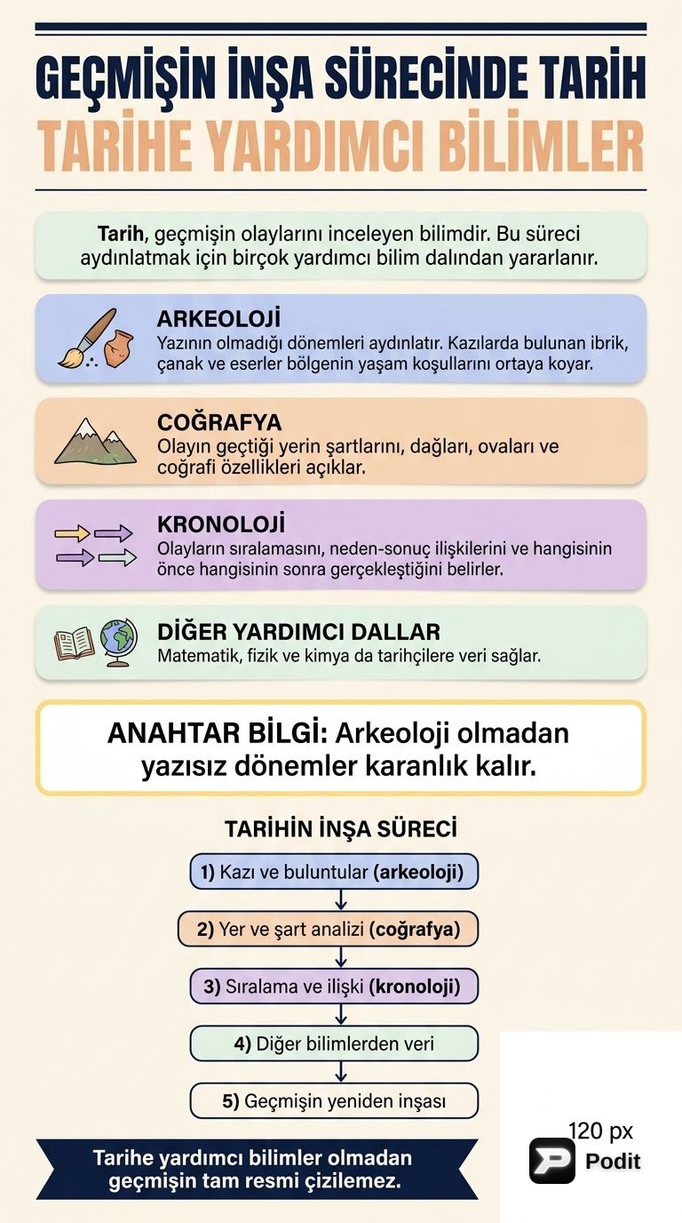 Geçmişin İnşa Sürecinde Tarih ve Yardımcı Bilimler - görsel özet infografik