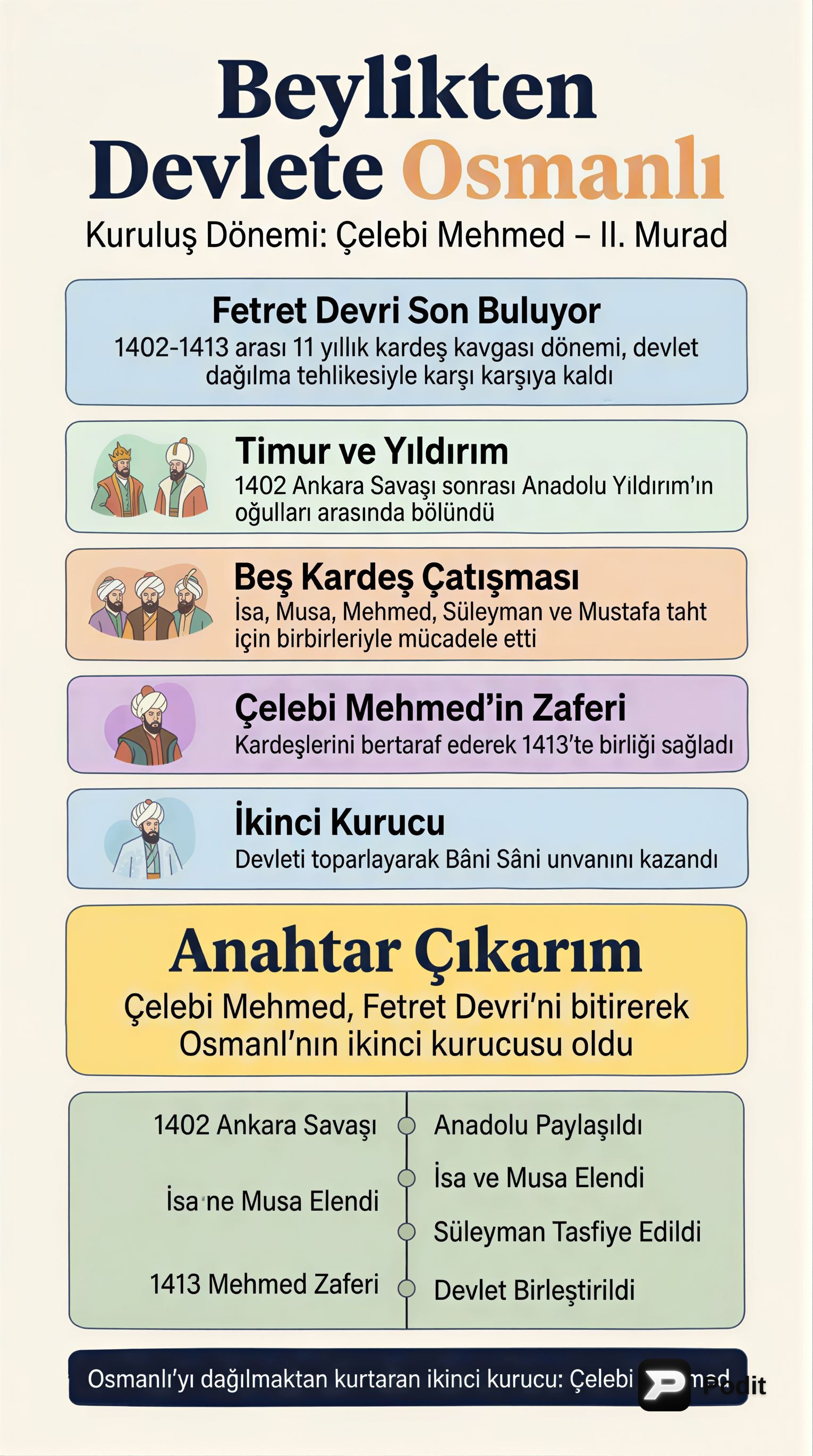 Beylikten Devlete Osmanlı: Çelebi Mehmed ve II. Murad - görsel özet infografik