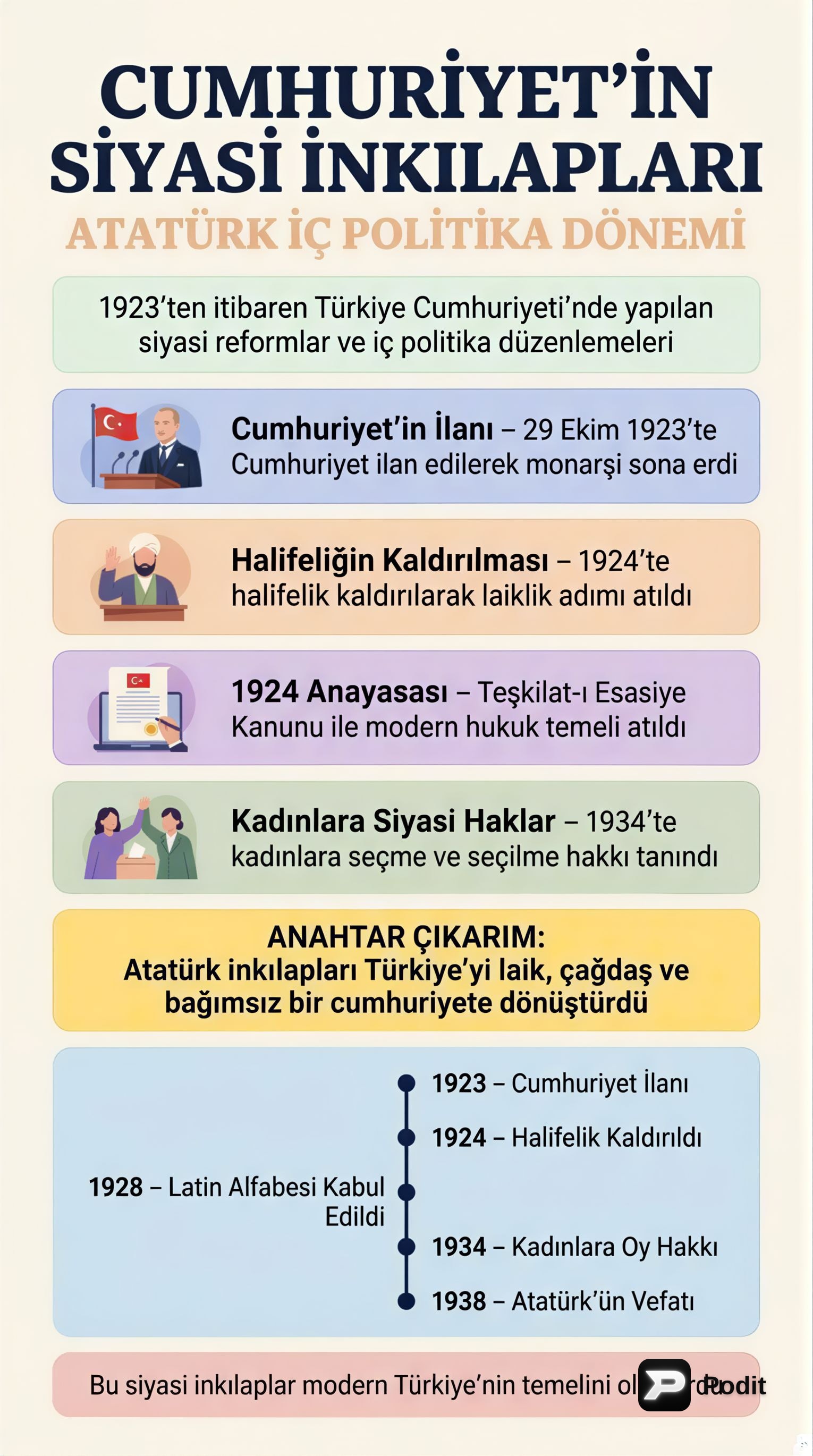 Cumhuriyet Dönemi Siyasi İnkılapları ve Atatürk İç Politikası - görsel özet infografik