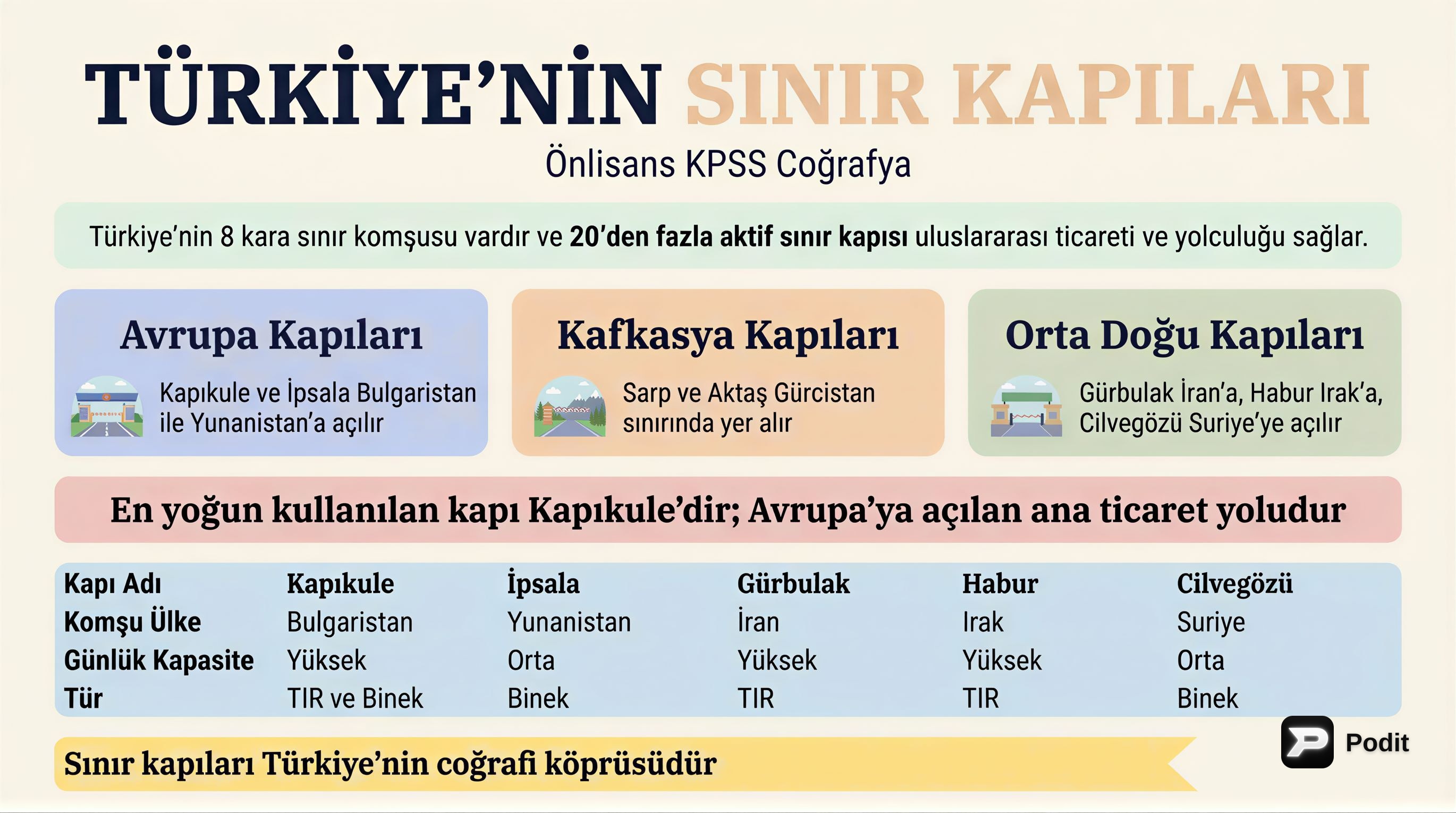 Türkiye'nin Sınır Kapıları: KPSS Coğrafya Rehberi - görsel özet infografik