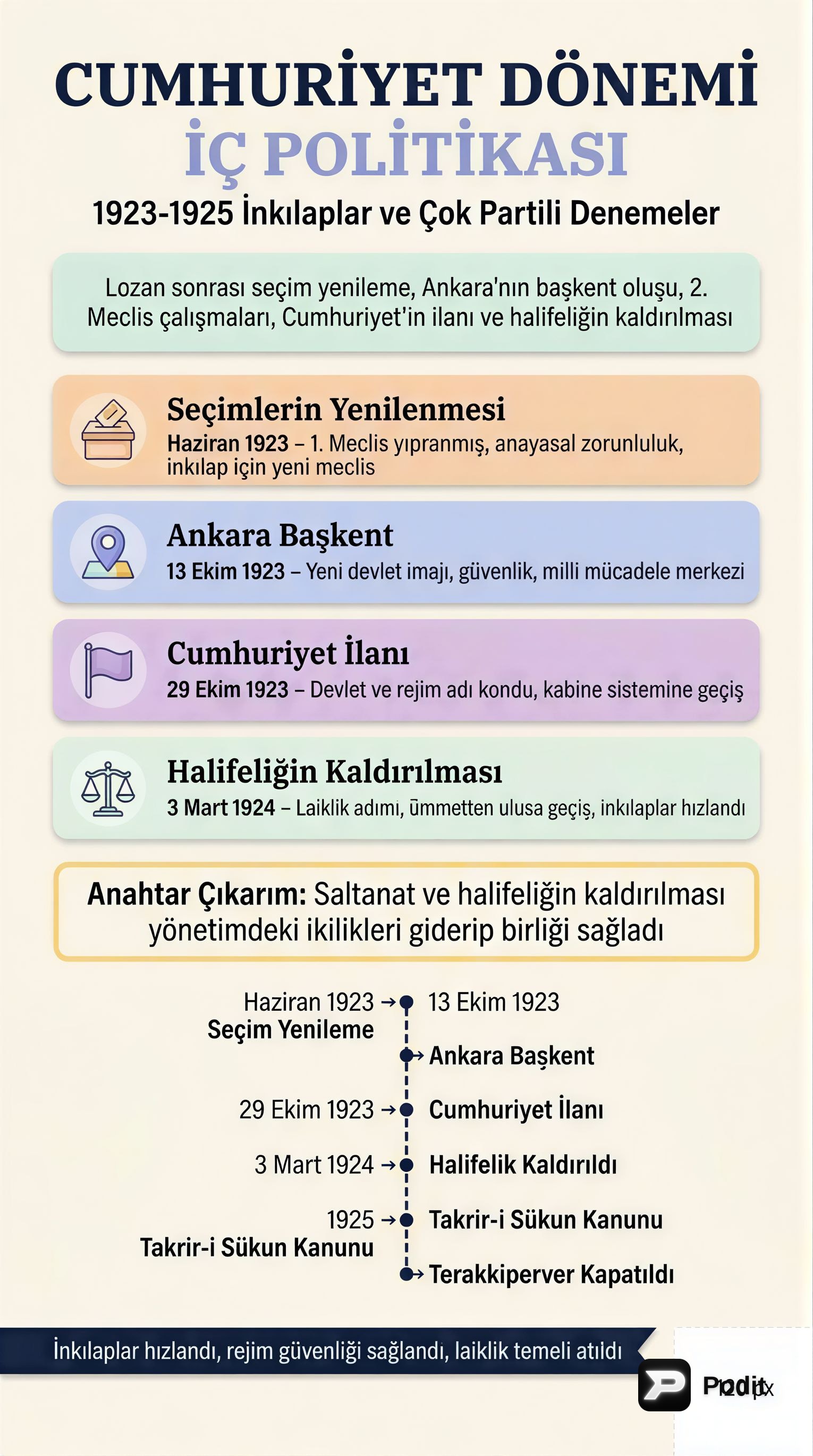 Cumhuriyet Dönemi İç Politikası: Temel Gelişmeler - görsel özet infografik