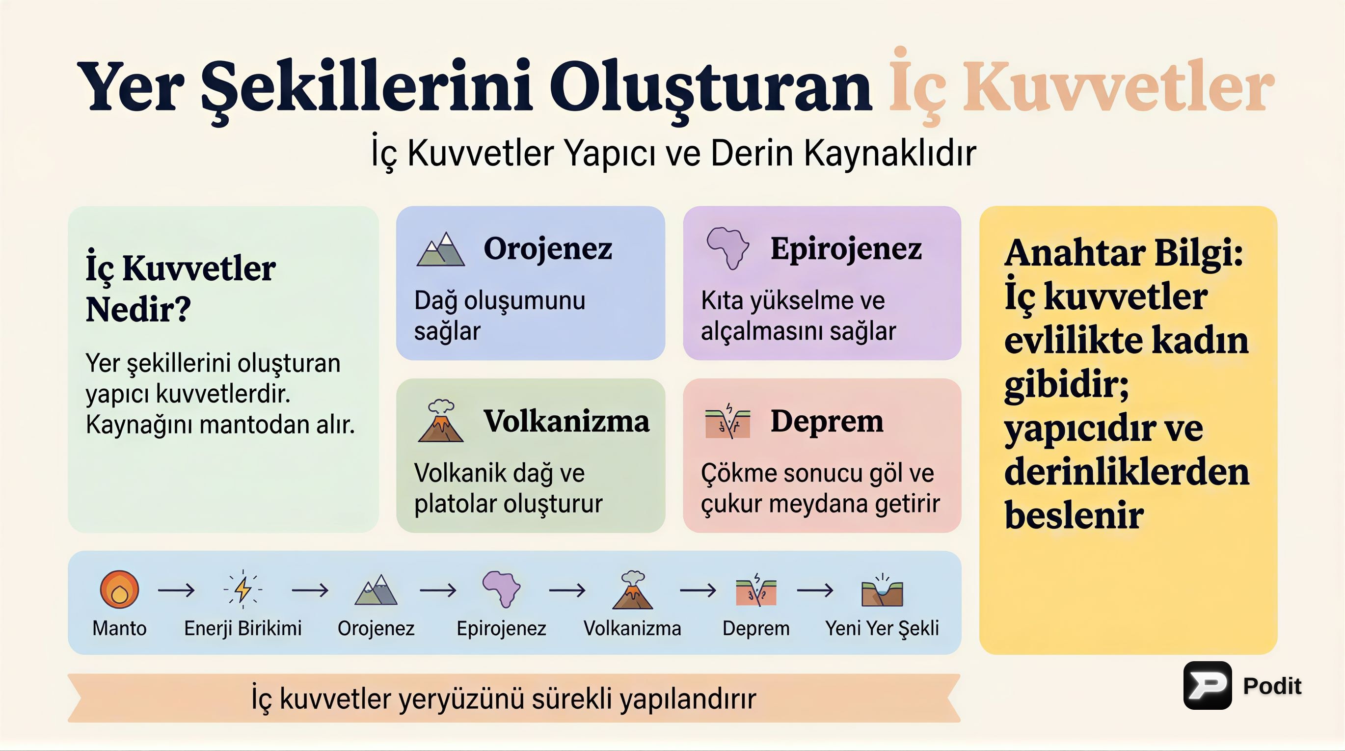 Yer Şekillerini Oluşturan İç Kuvvetler - görsel özet infografik