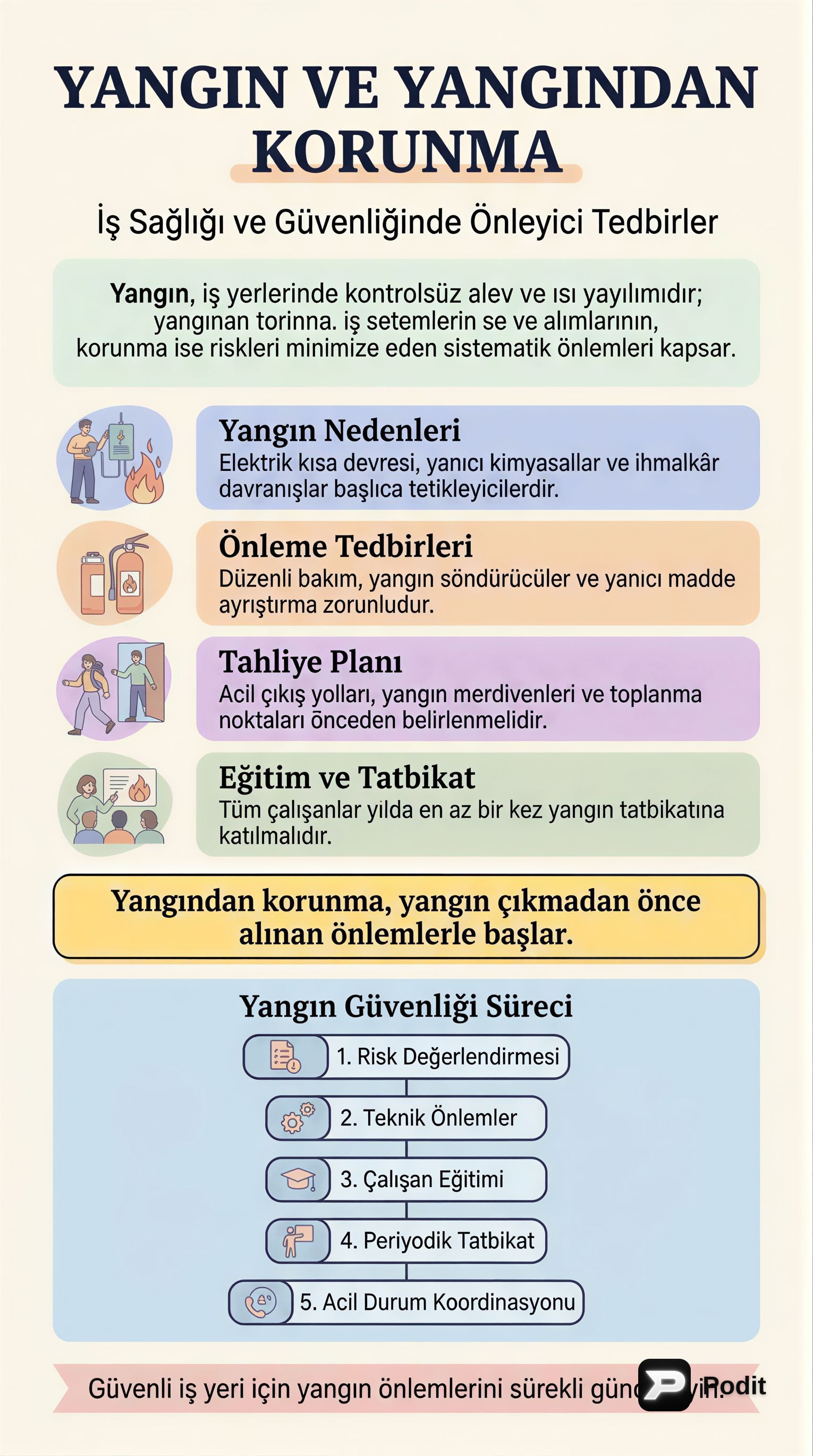 İş Sağlığı ve Güvenliğinde Yangın ve Korunma - görsel özet infografik