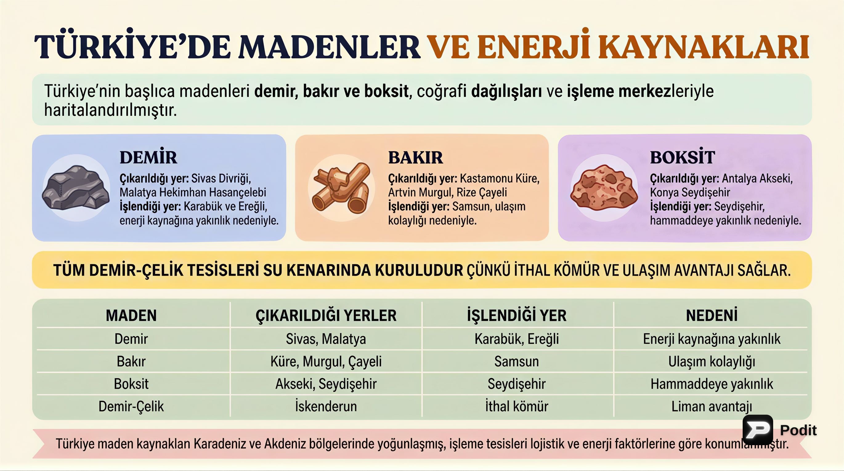Türkiye'de Madenler ve Enerji Kaynakları - görsel özet infografik