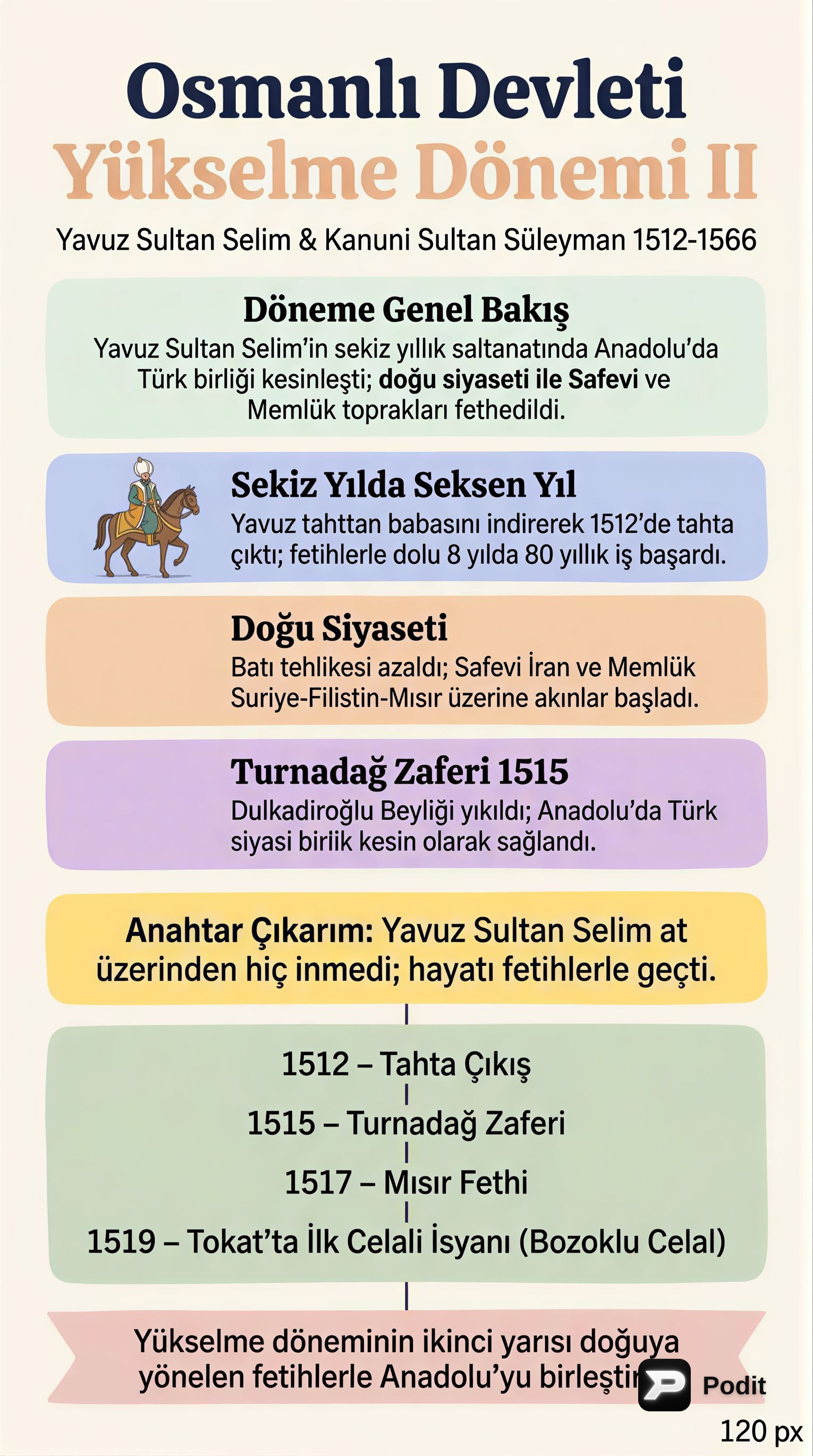 Osmanlı Yükselme Dönemi II: Kanuni ve Sonrası - görsel özet infografik