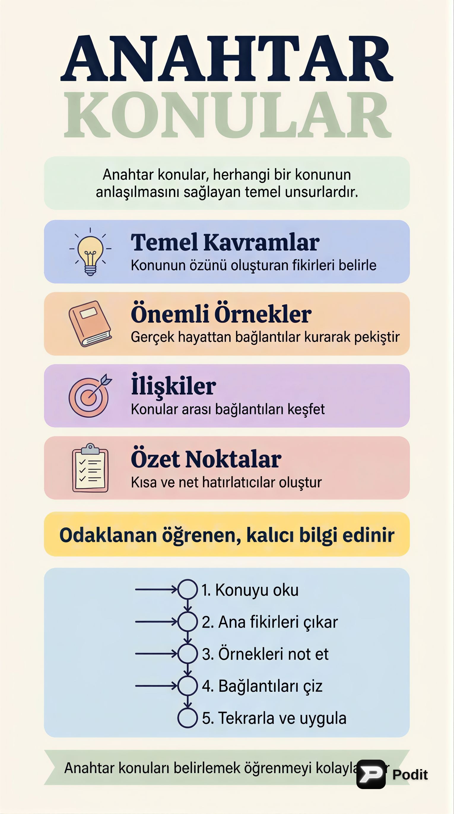 Anahtar Konuların Önemi ve Belirlenmesi - görsel özet infografik