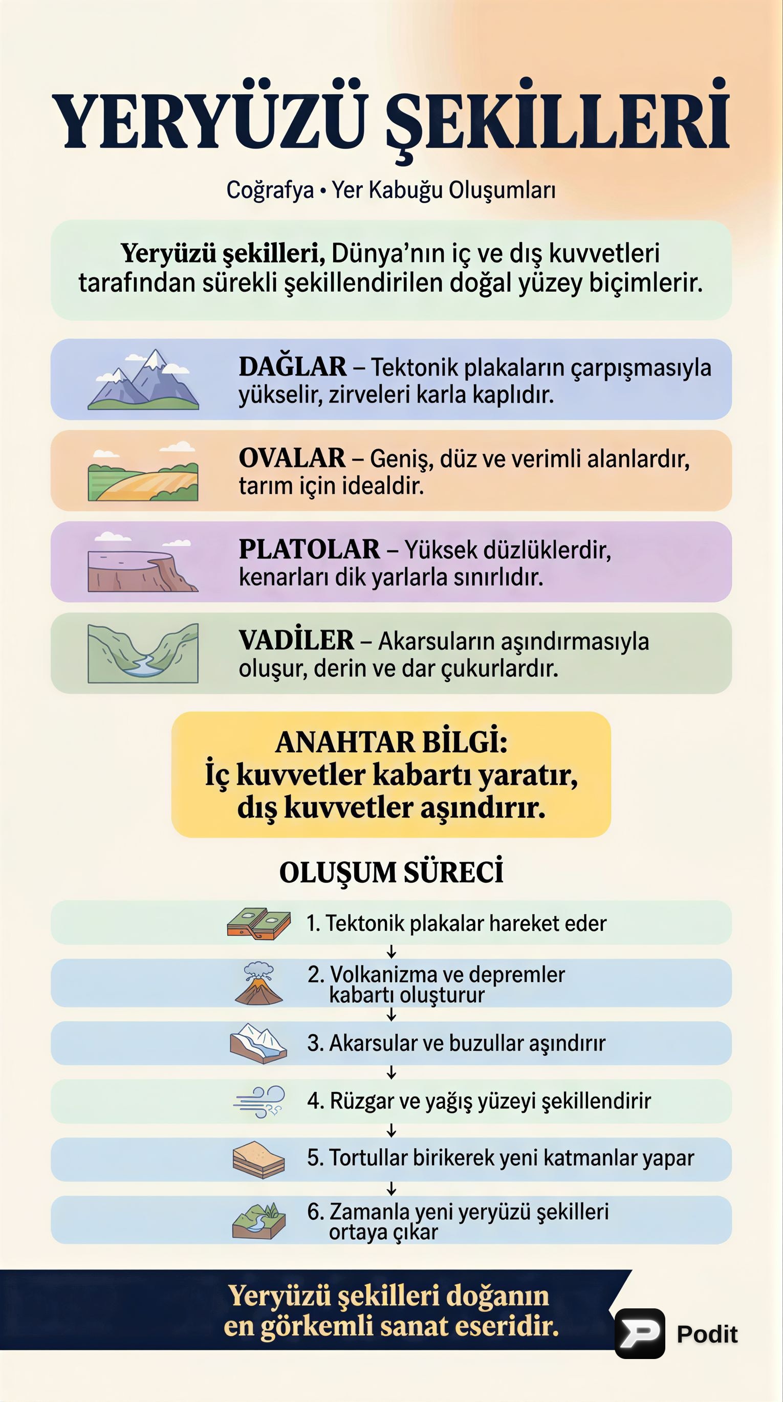 Yeryüzü Şekilleri ve Oluşum Süreçleri - görsel özet infografik