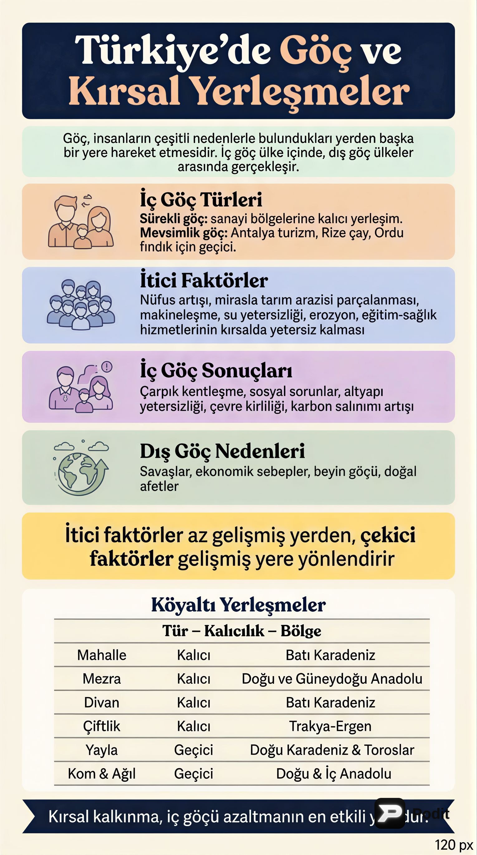 Türkiye'de Nüfus Hareketleri ve Kırsal Yerleşmeler - görsel özet infografik