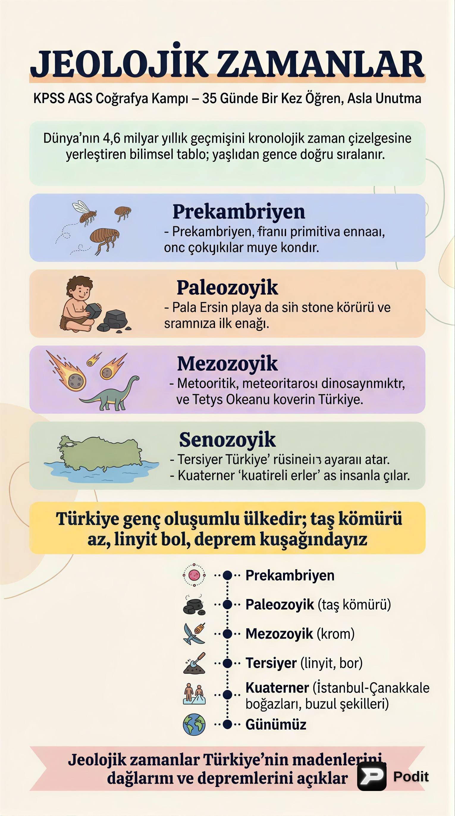 Jeolojik Zamanlar ve Türkiye Coğrafyası - görsel özet infografik