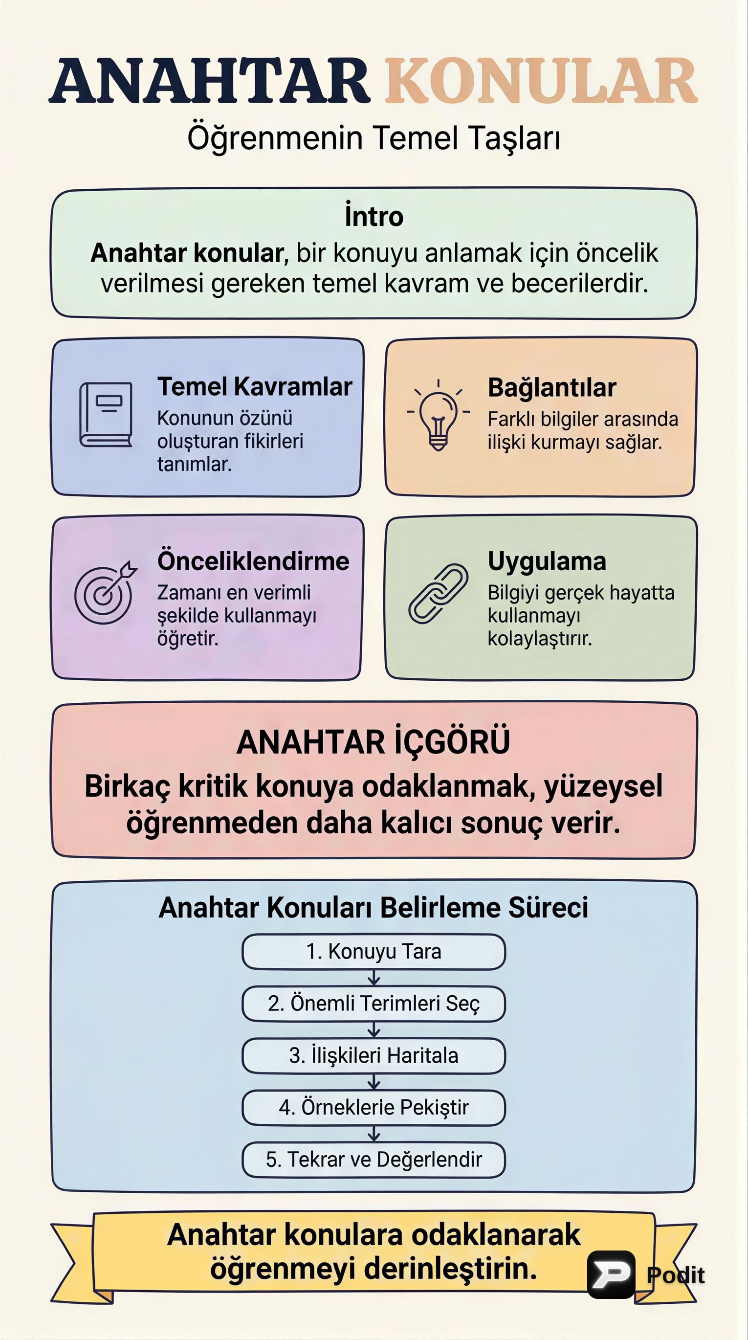 Akademik Çalışmalarda Anahtar Konular - görsel özet infografik