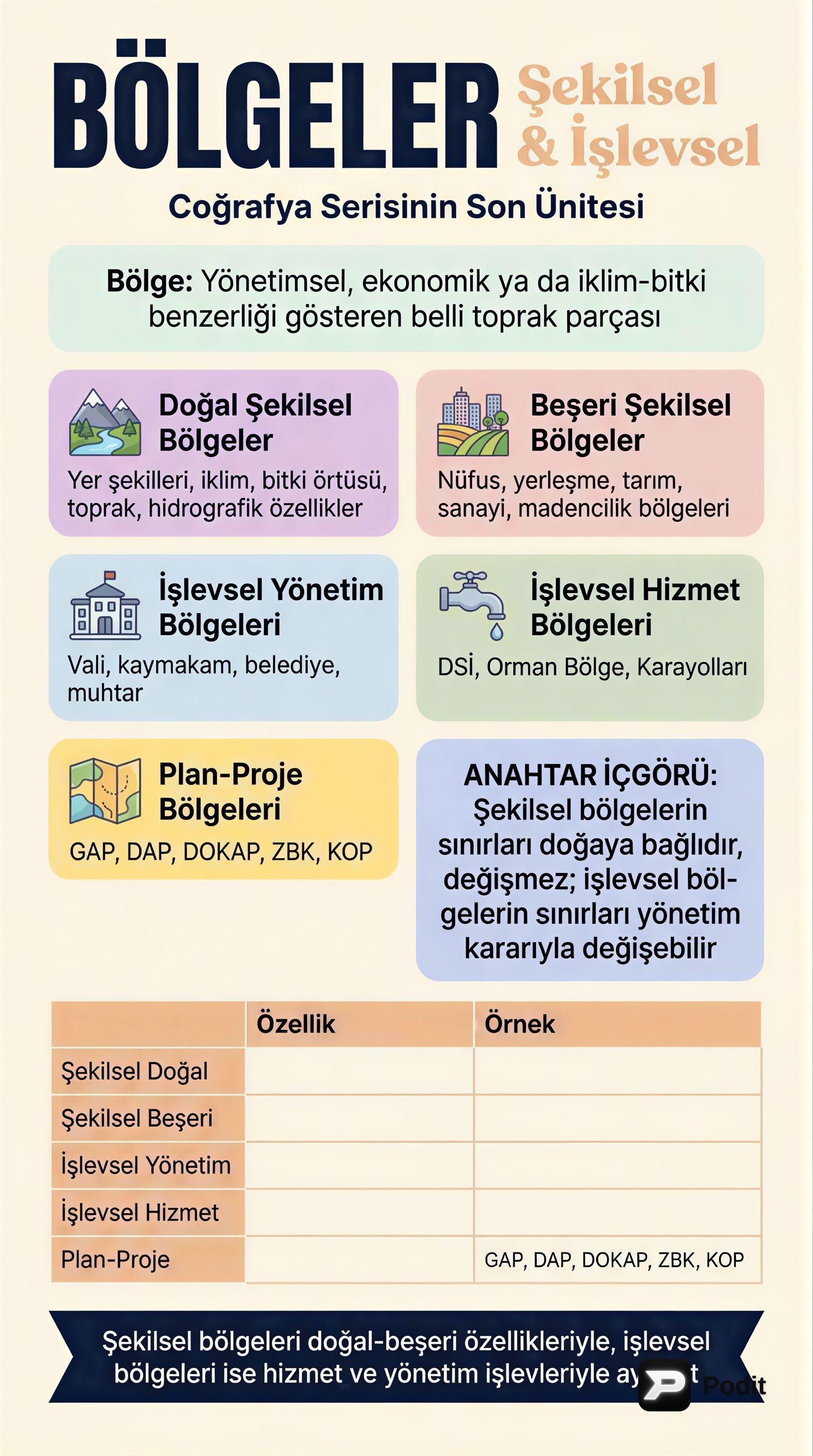 Bölgeler Coğrafyası: Şekilsel ve İşlevsel Bölgeler - görsel özet infografik