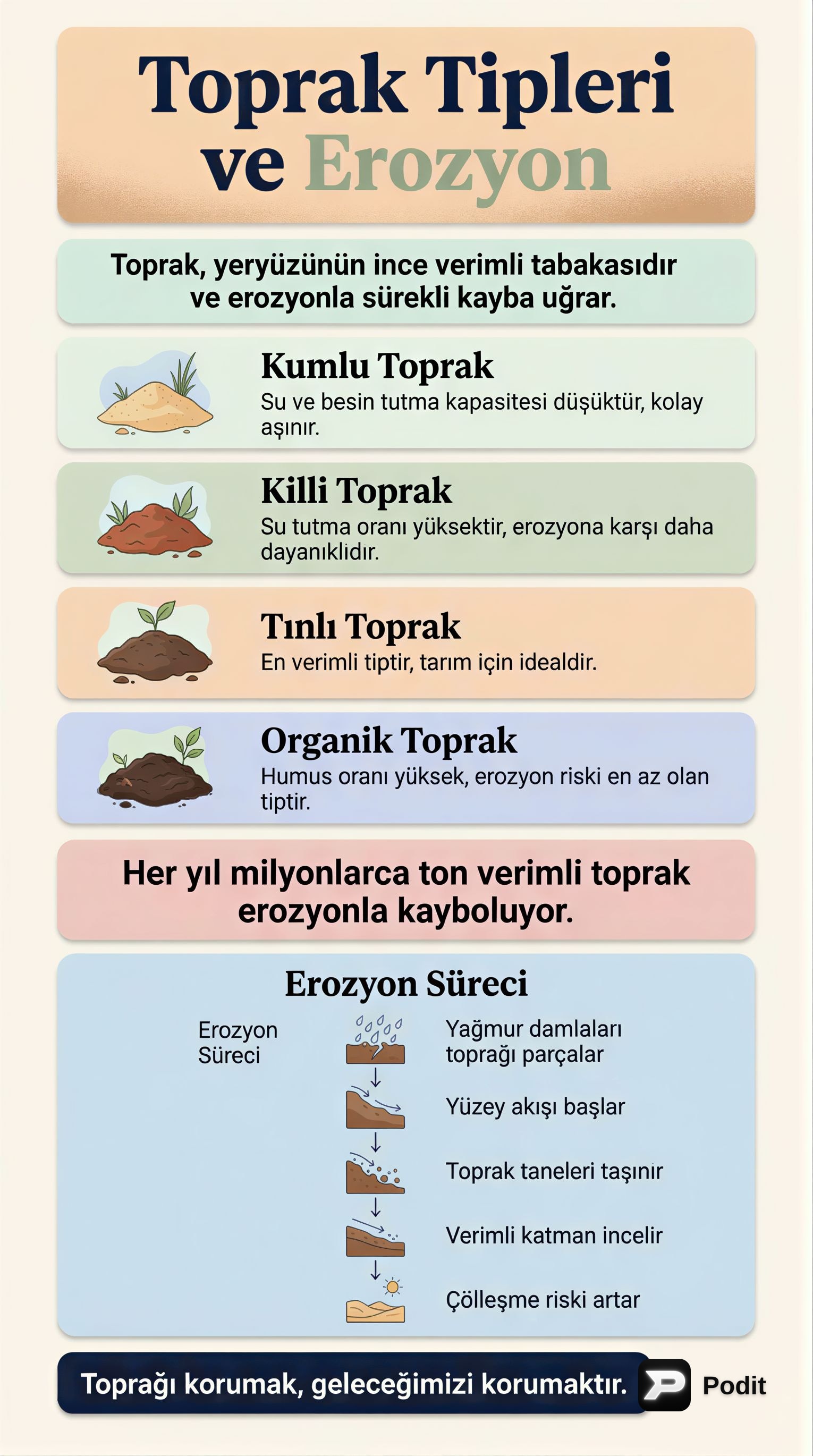 Toprak Tipleri ve Erozyonun Bilimsel Analizi - görsel özet infografik