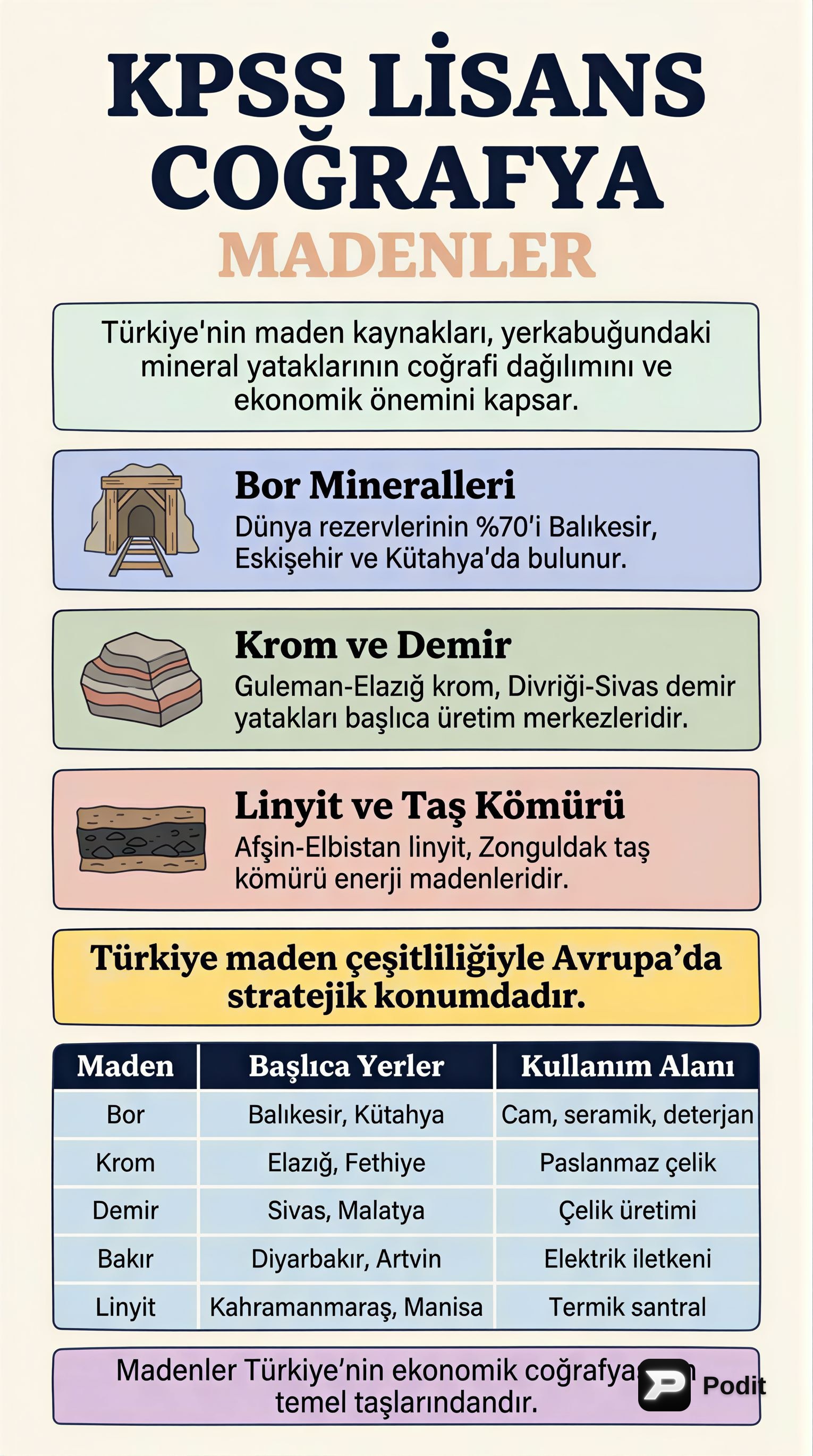 KPSS Coğrafya: Türkiye'nin Madenleri ve Önemi - görsel özet infografik