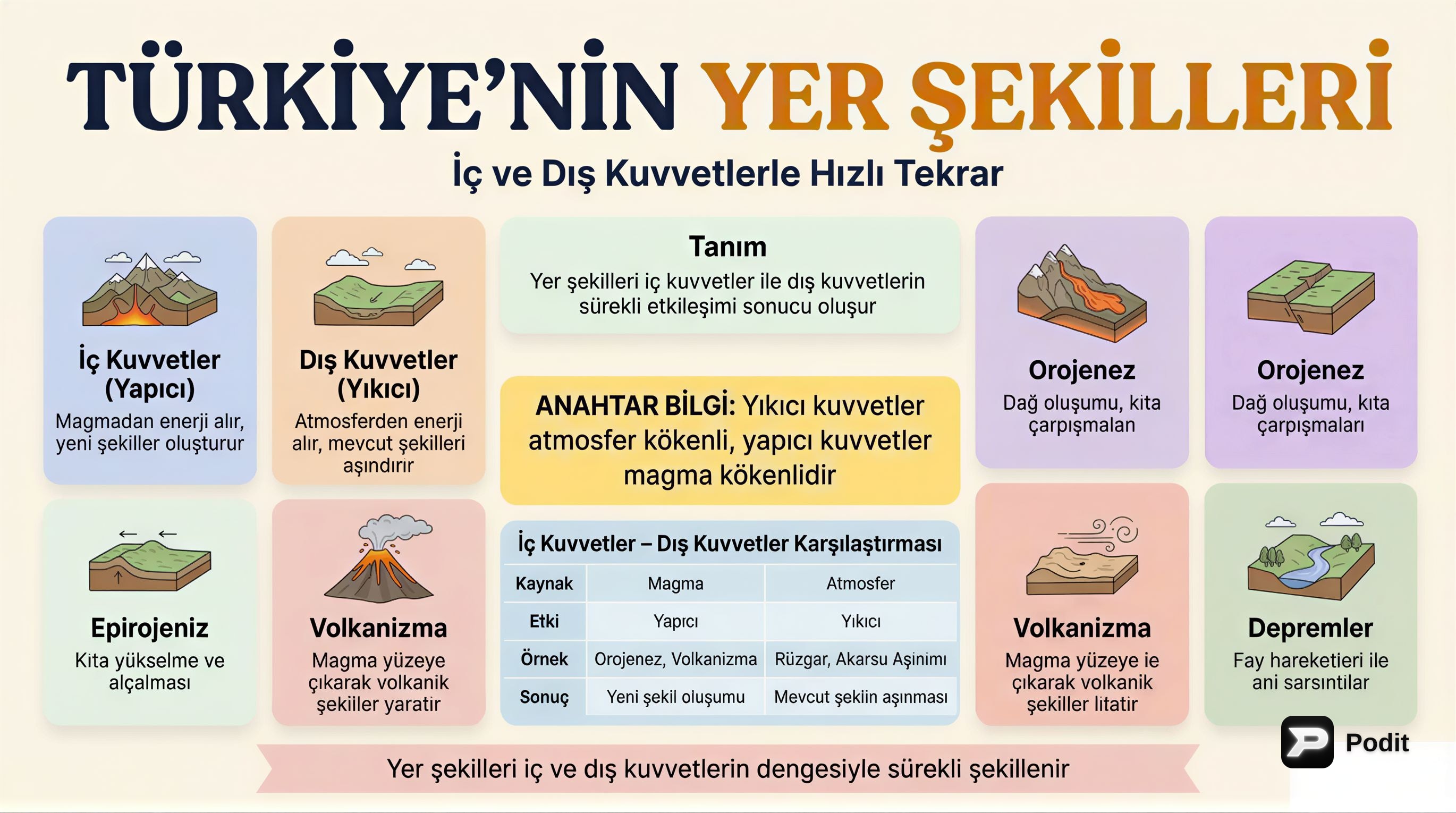 Türkiye'nin Yer Şekilleri: KPSS Coğrafya Hızlı Tekrar - görsel özet infografik