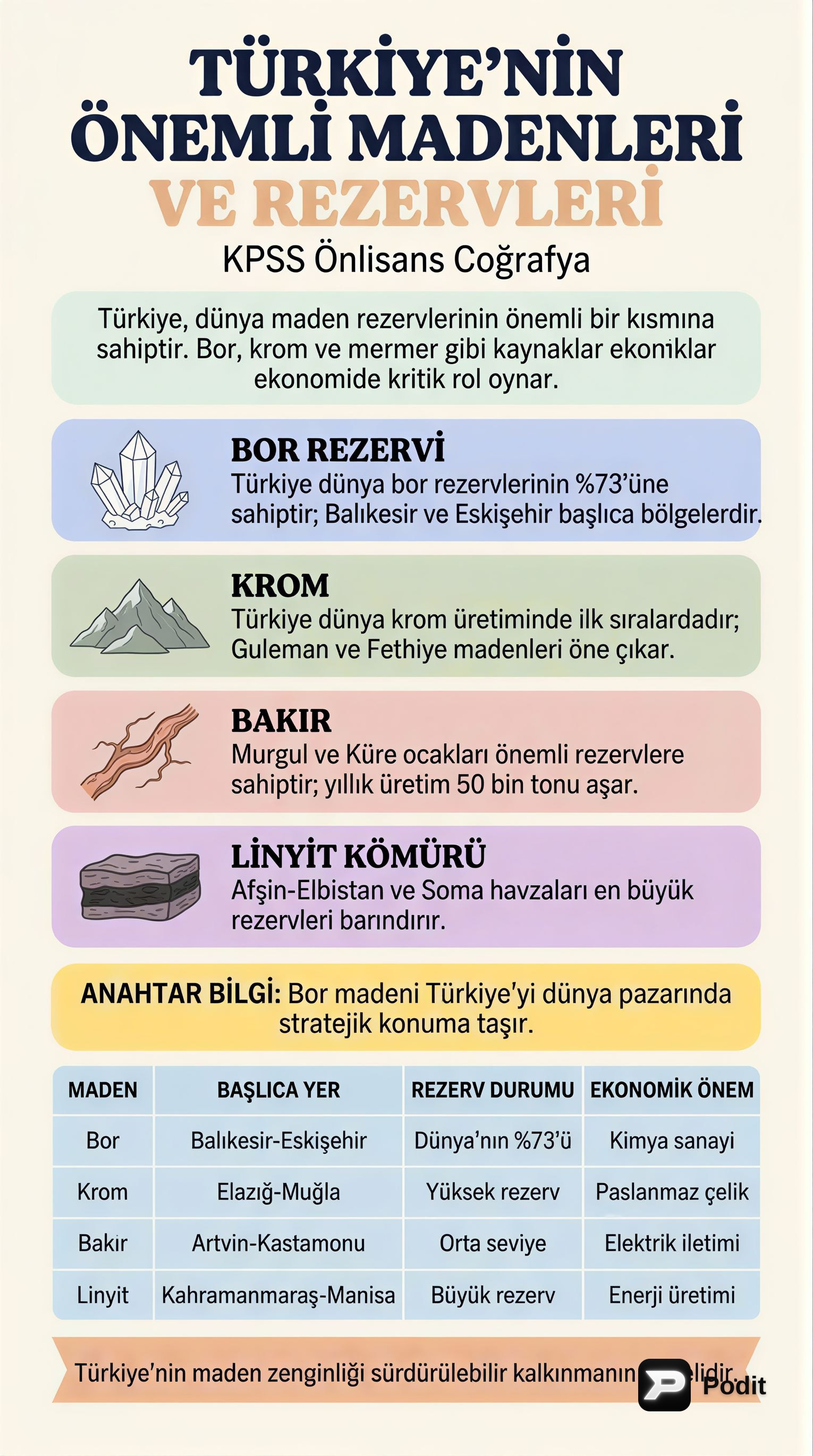 Türkiye'nin Önemli Madenleri ve Rezervleri - görsel özet infografik