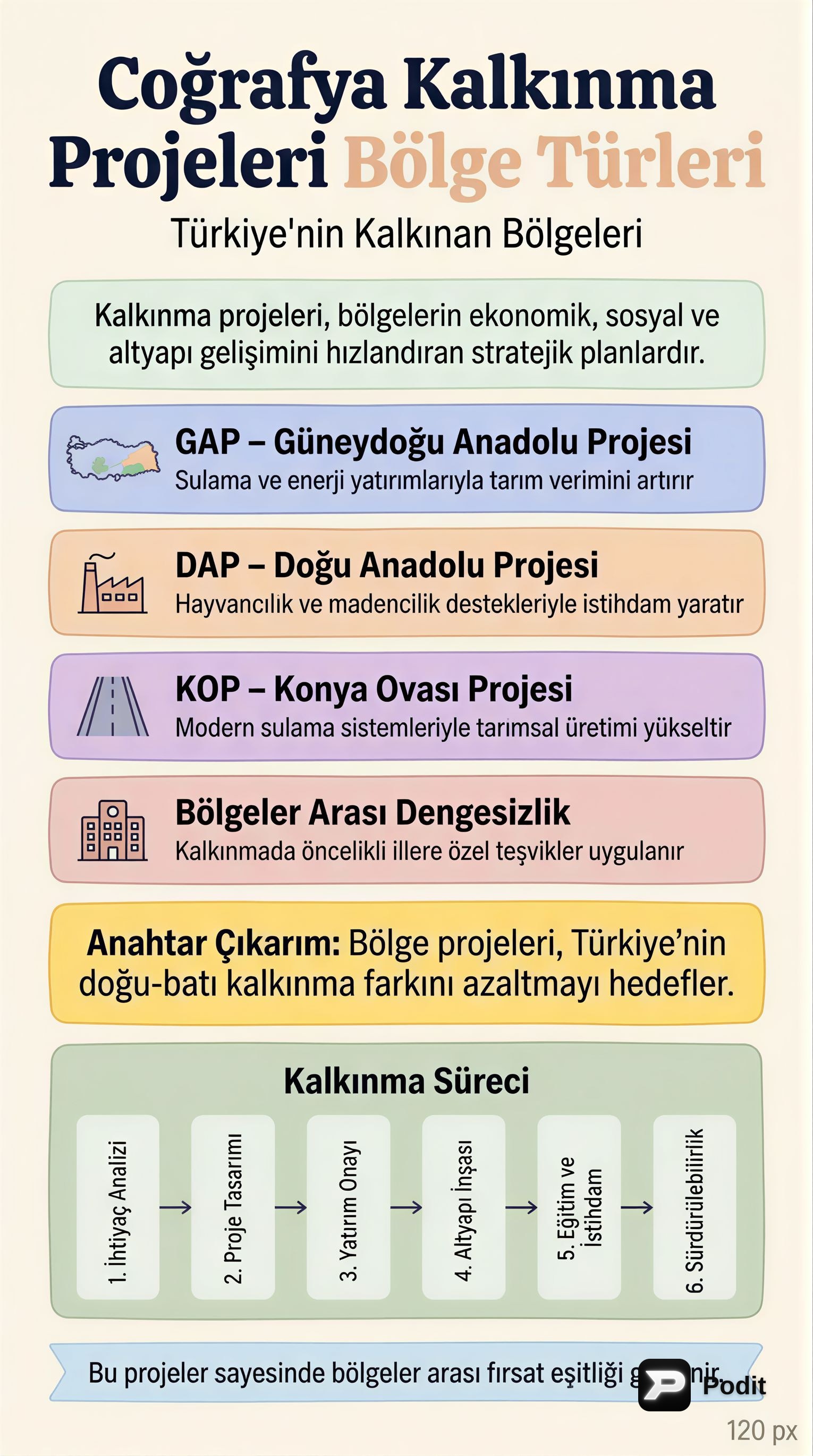 Coğrafi Kalkınma Projeleri ve Bölge Türleri - görsel özet infografik