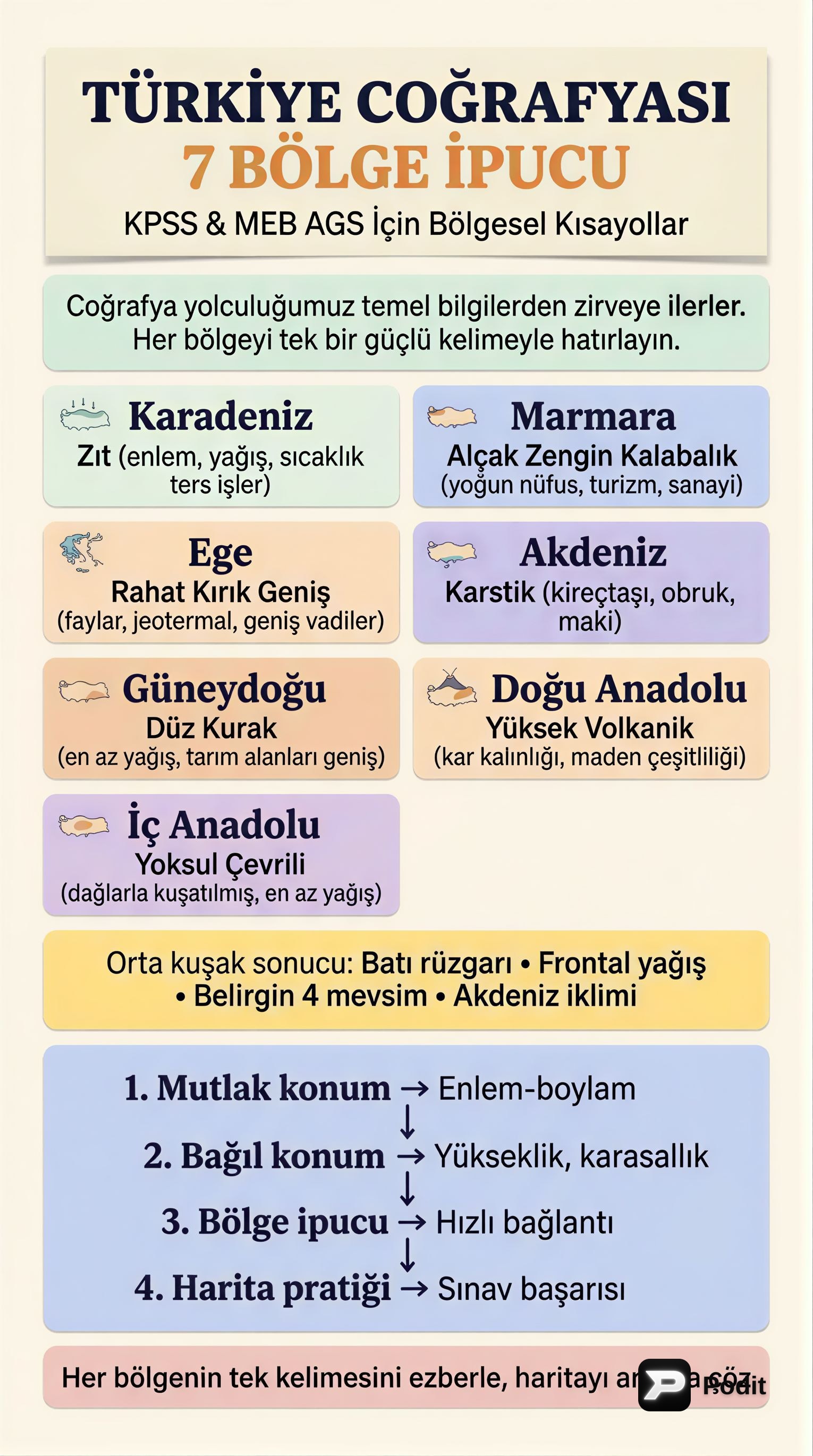 Türkiye Coğrafyası: Konum ve Bölgesel Özellikler - görsel özet infografik