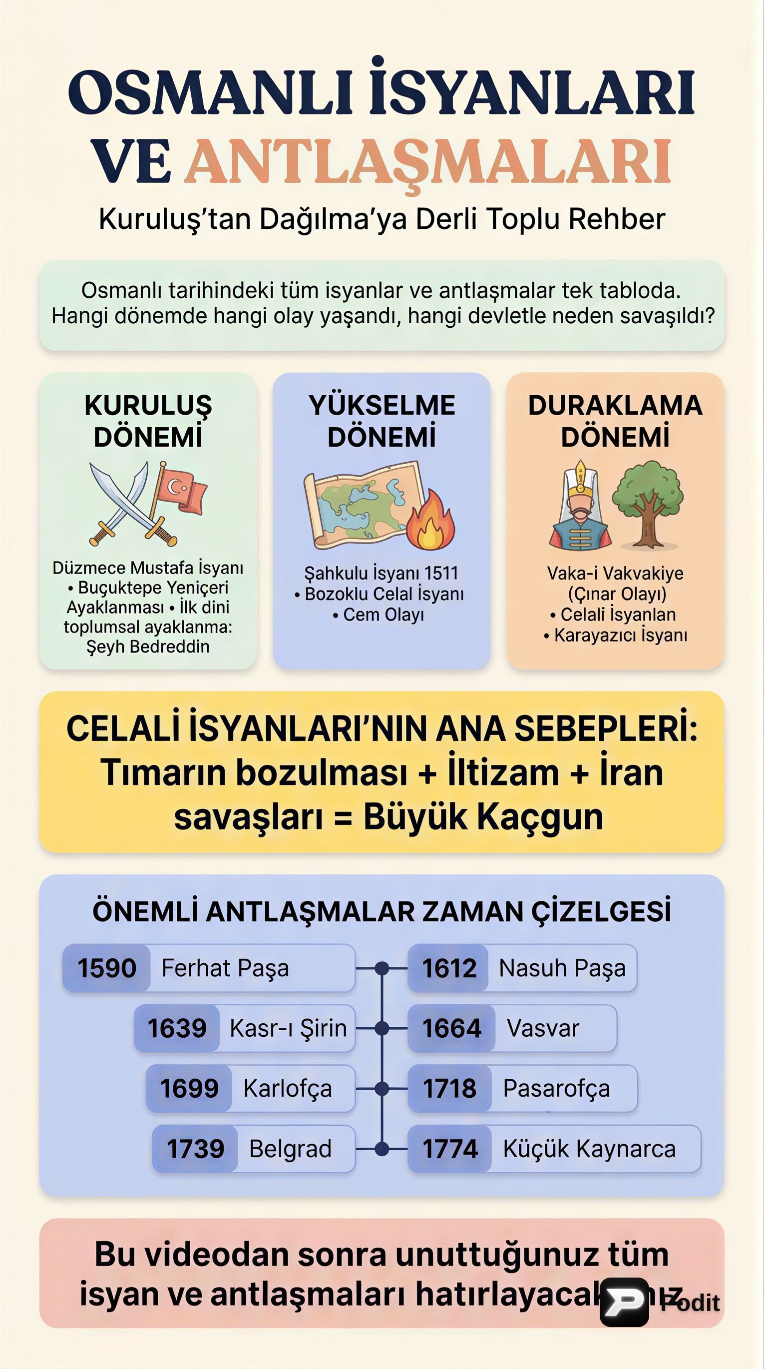 Osmanlı Tarihinde İsyanlar ve Antlaşmalar - görsel özet infografik