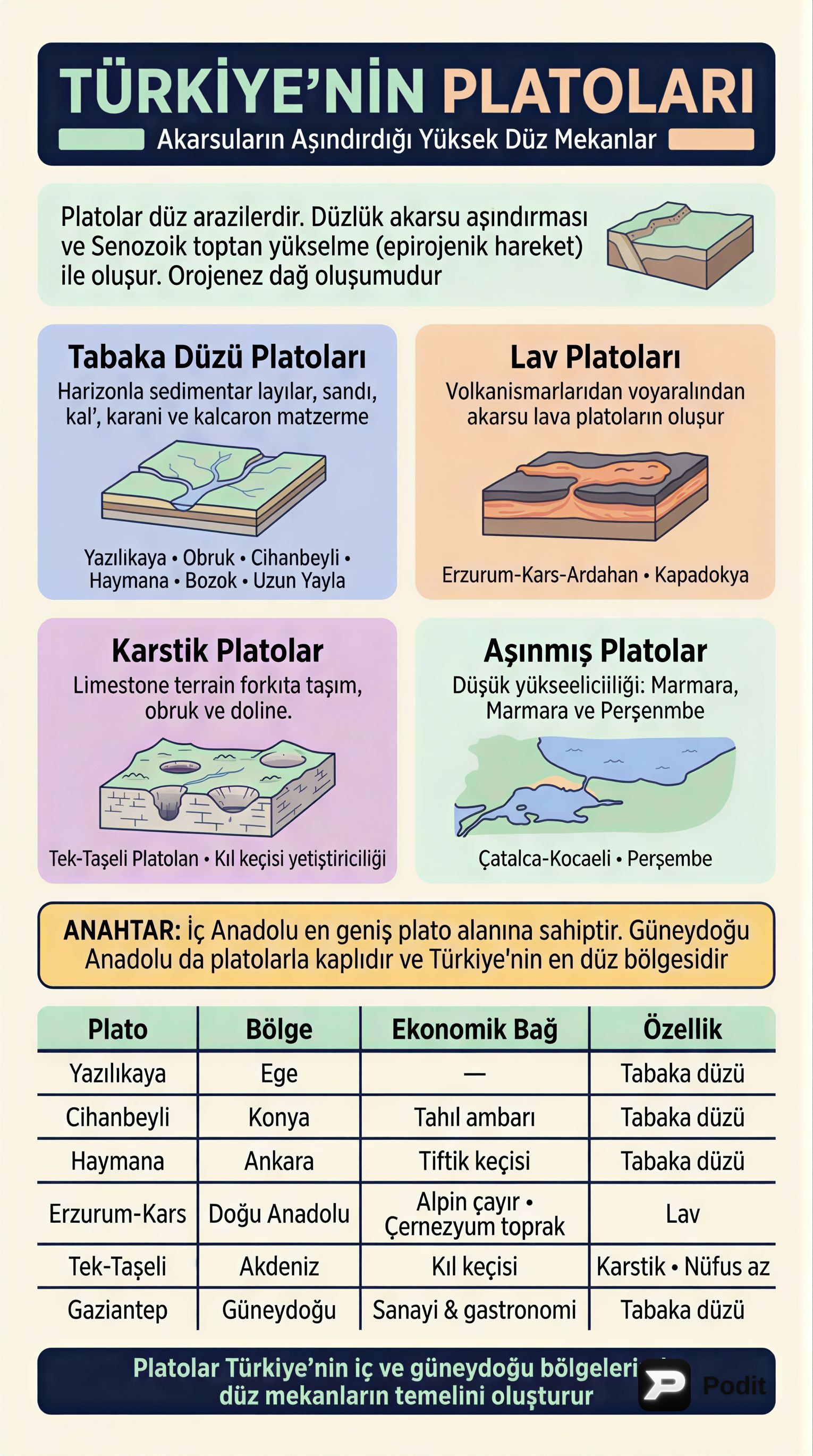 Türkiye'nin Platoları: Oluşumları ve Ekonomik Coğrafyası - görsel özet infografik