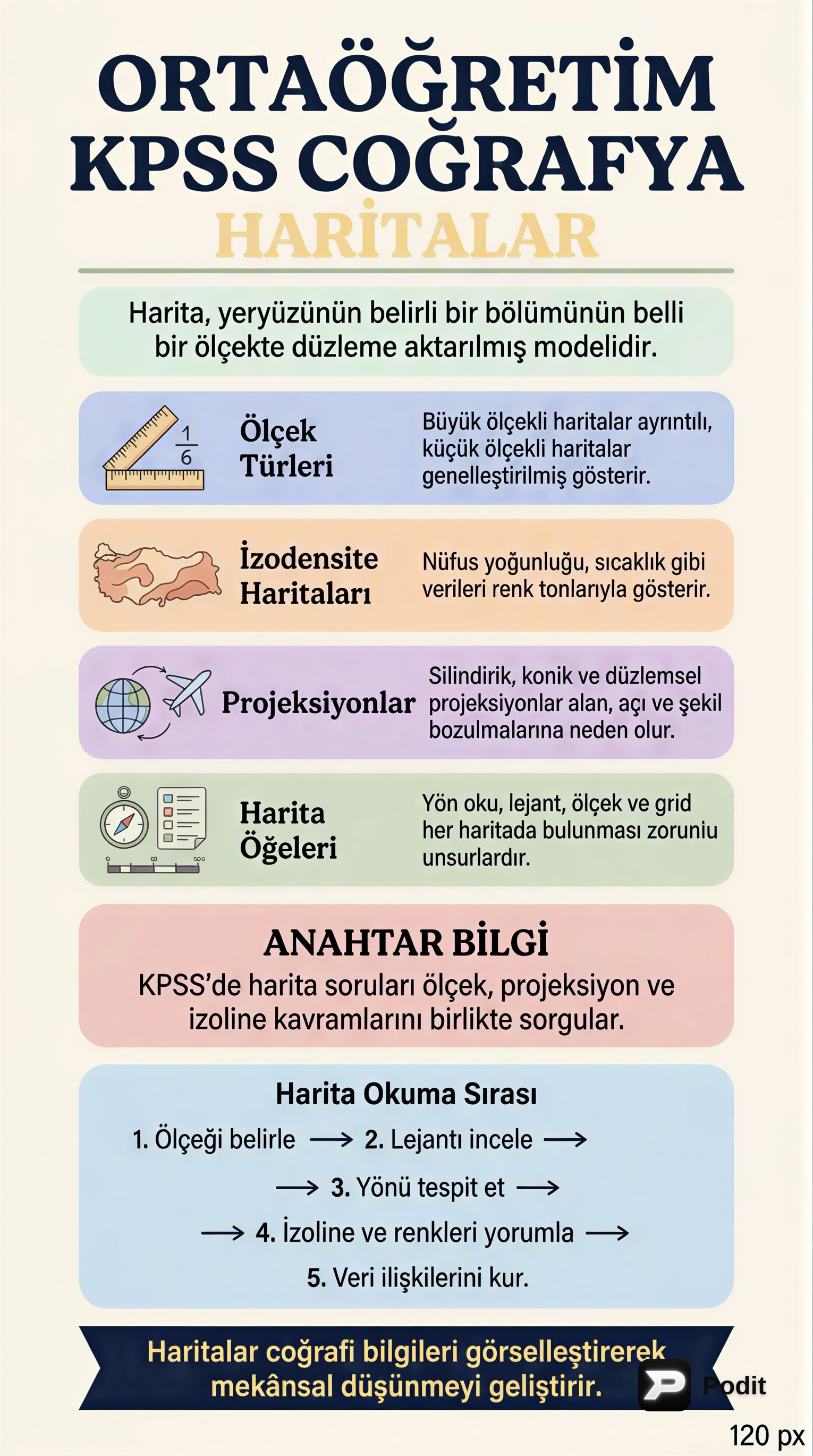 KPSS Coğrafya: Haritaların Temel Prensipleri - görsel özet infografik