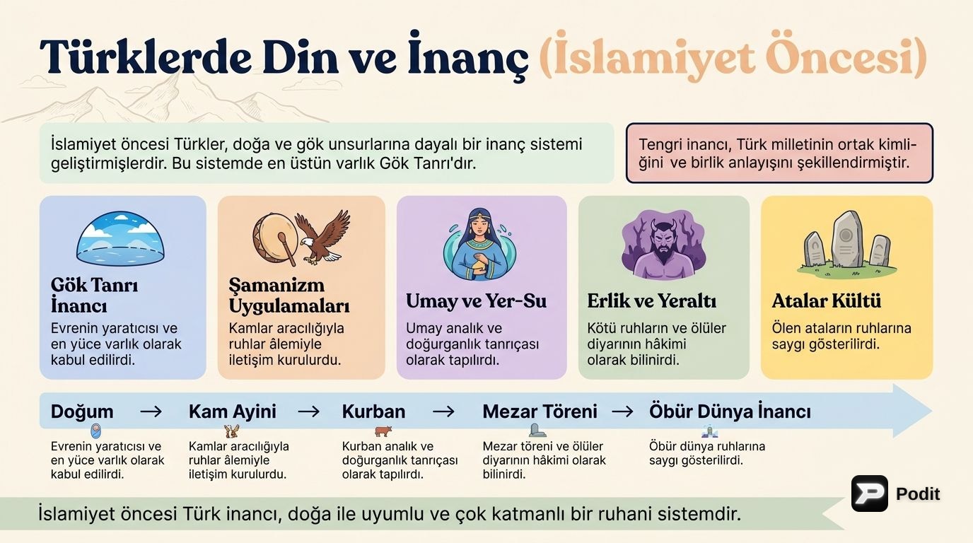 İslamiyet Öncesi Türklerde Din ve İnanç (KPSS Tarih) - görsel özet infografik