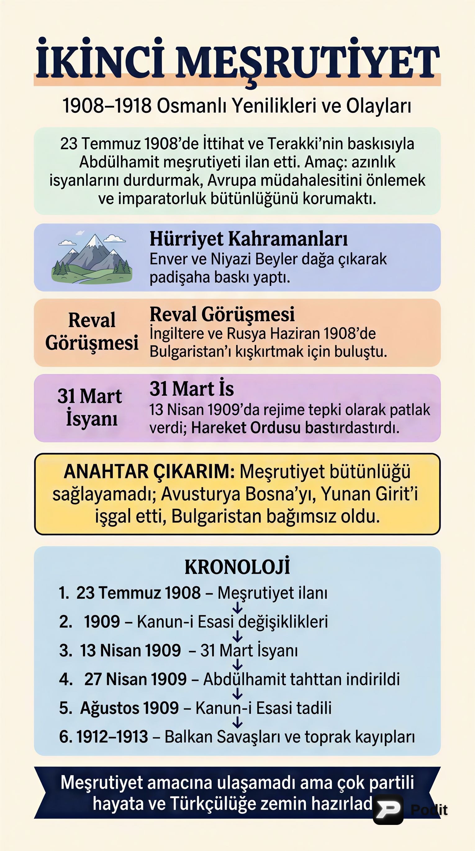 Osmanlı'da İkinci Meşrutiyet ve Savaşlar - görsel özet infografik