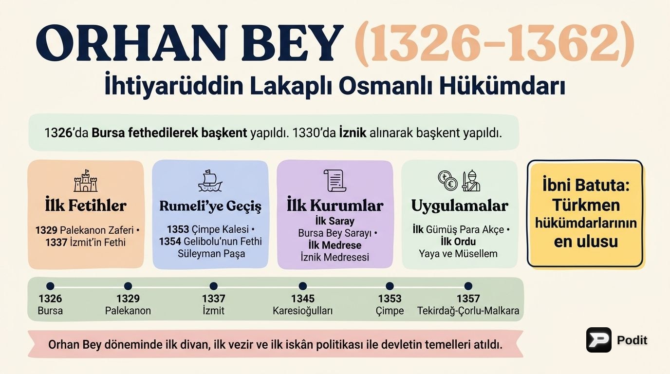 Orhan Bey Dönemi: Fetihler ve İlkler - görsel özet infografik