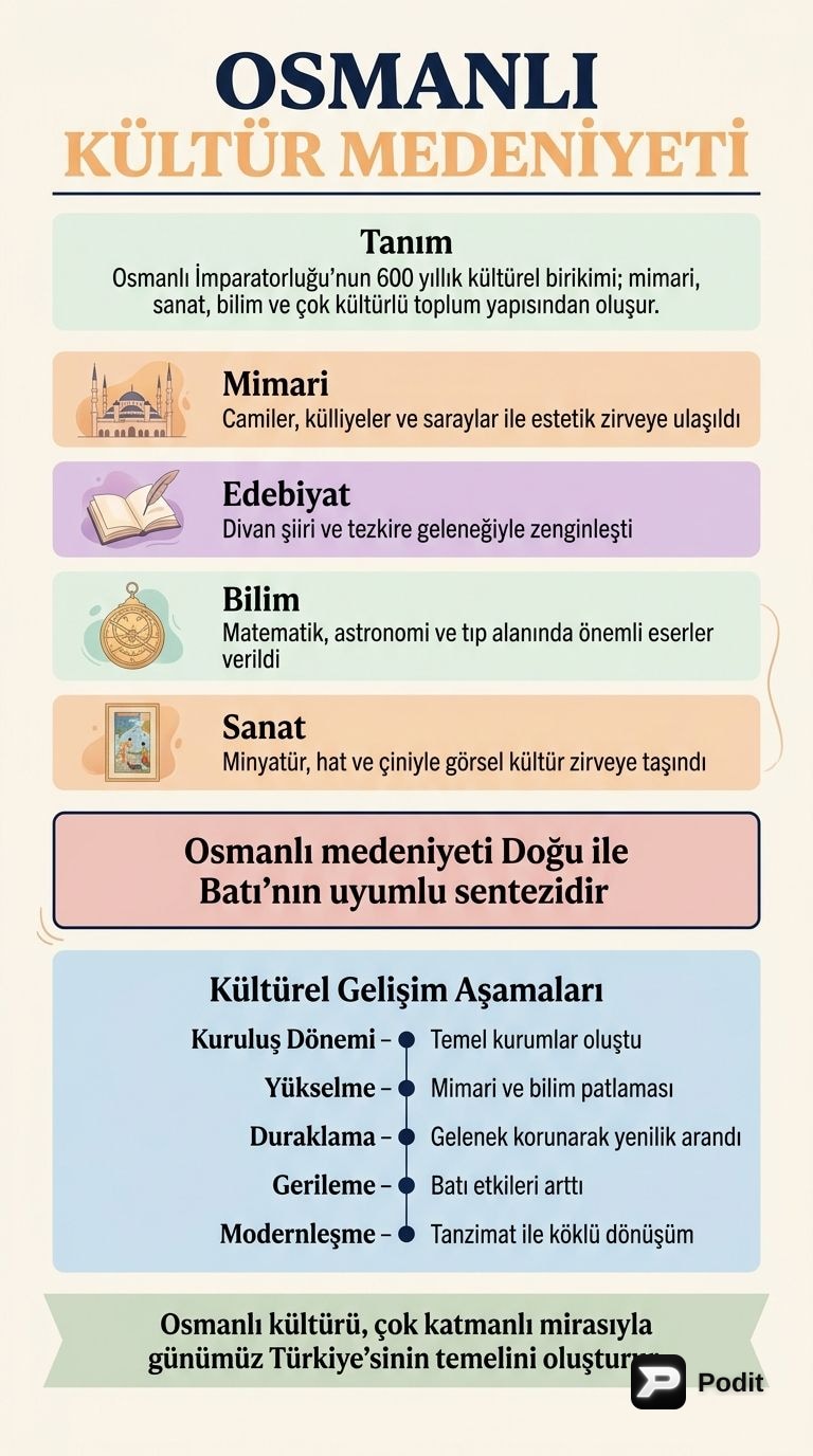 Osmanlı Kültür ve Medeniyeti: Kapsamlı Bir Bakış - görsel özet infografik