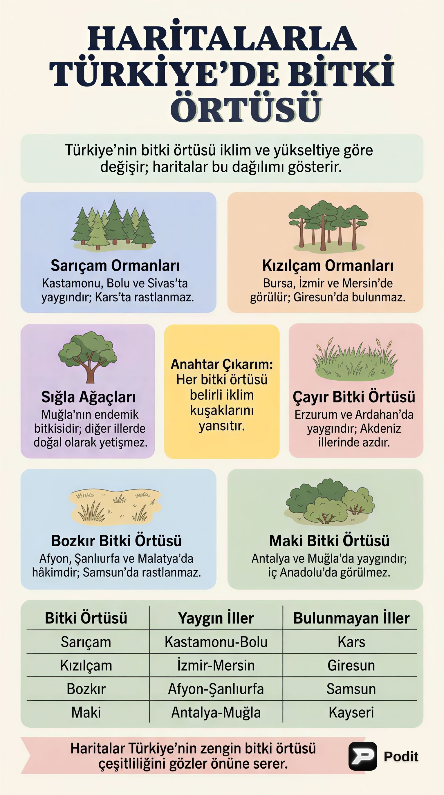 Haritalarla Türkiye'de Bitki Örtüsü Analizi - görsel özet infografik