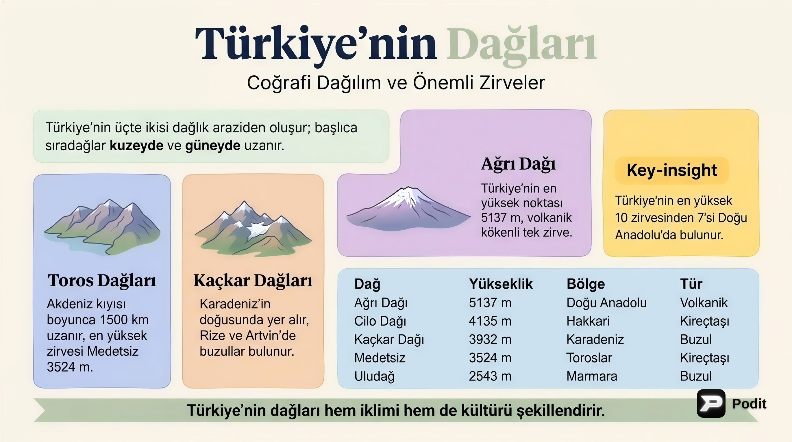 Türkiye'nin Dağları: Coğrafi Bir Yolculuk - görsel özet infografik