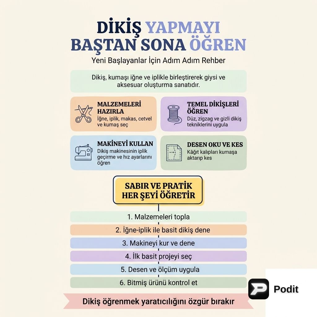Dikiş Dikmeye Başlangıç: Adım Adım Rehberin - görsel özet infografik