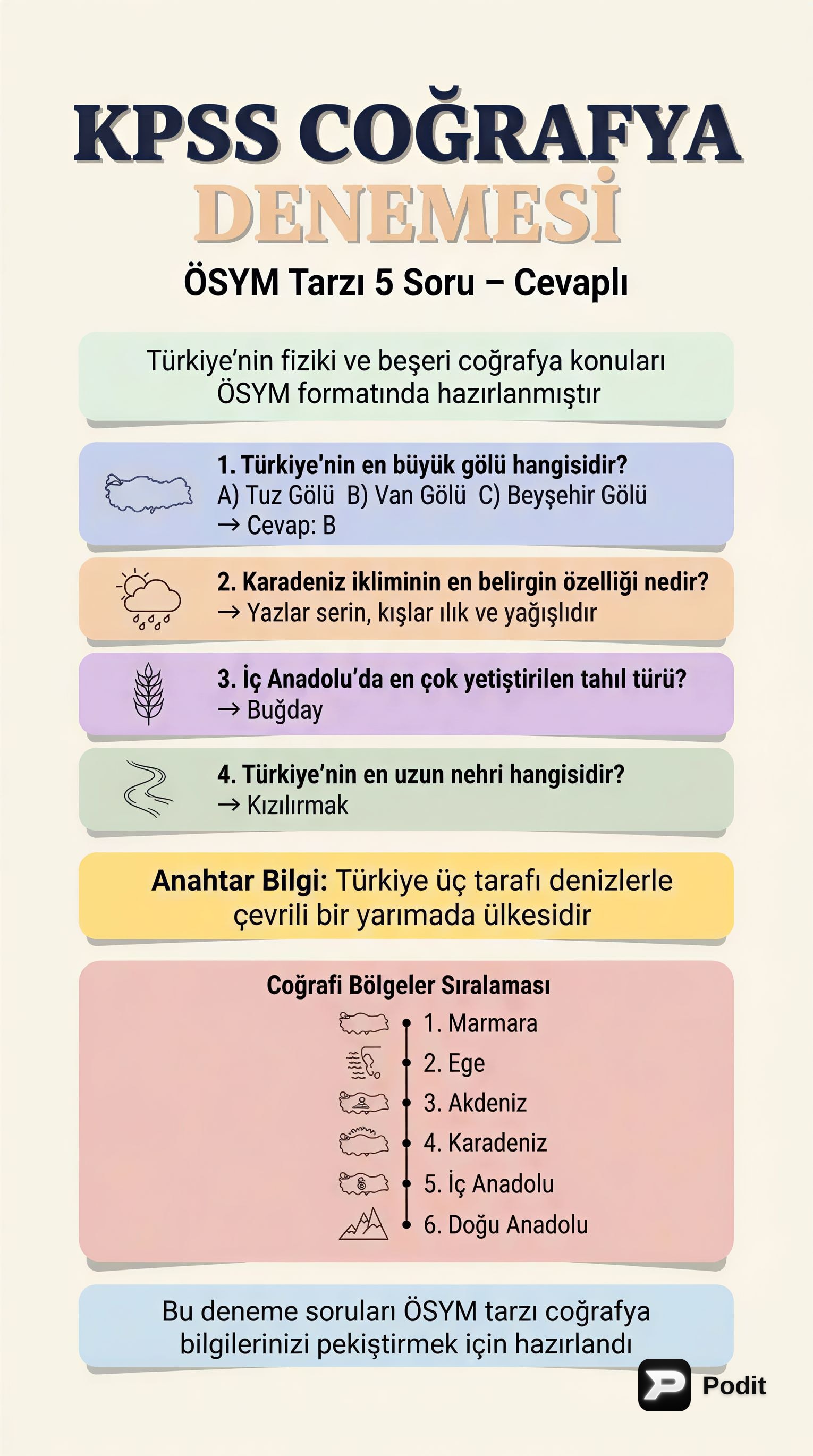 KPSS Coğrafya Denemesi: ÖSYM Tarzı Sorular ve Çözümleri - görsel özet infografik