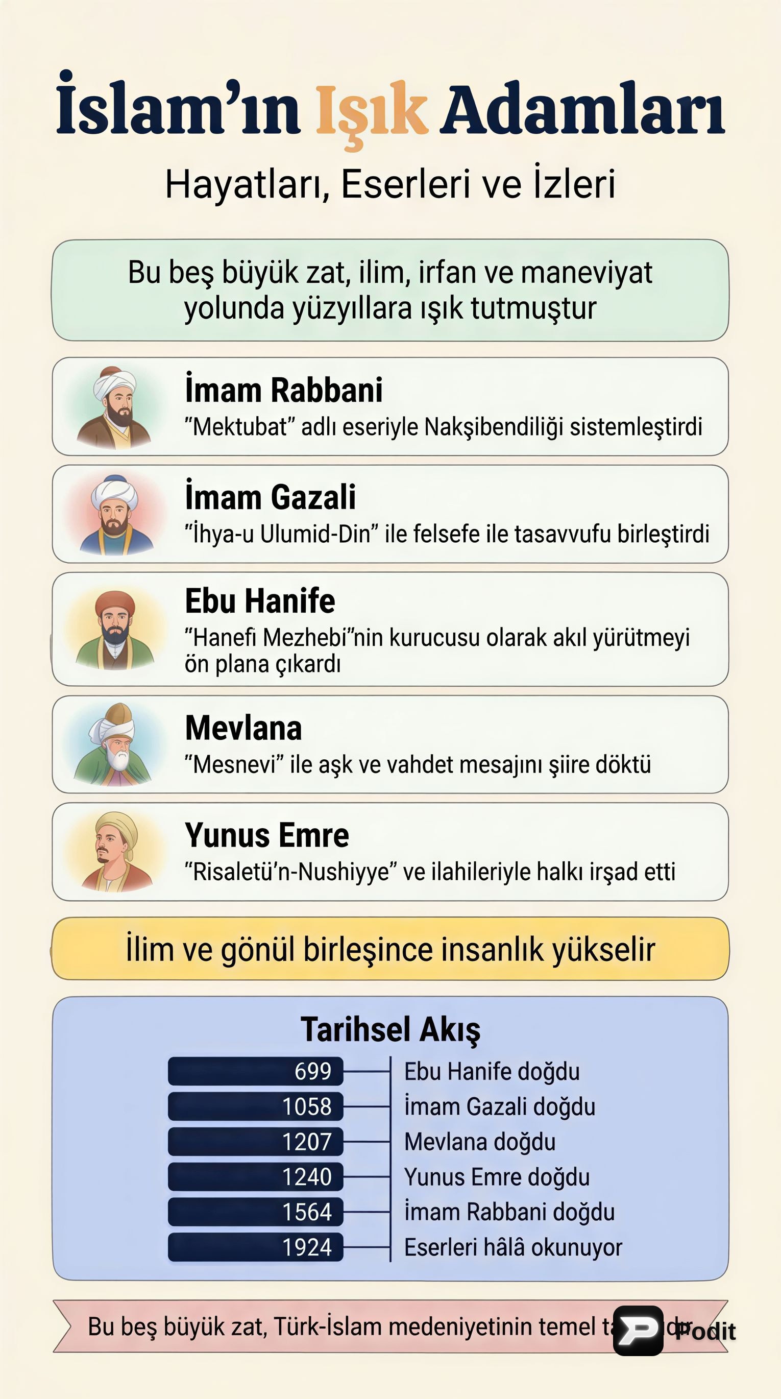 İslam Düşüncesinin Büyükleri: Hayatları ve Eserleri - görsel özet infografik