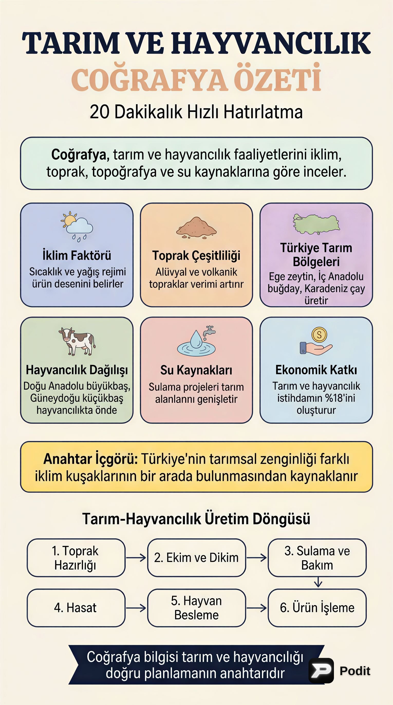 Coğrafyada Tarım ve Hayvancılık: Temeller - görsel özet infografik