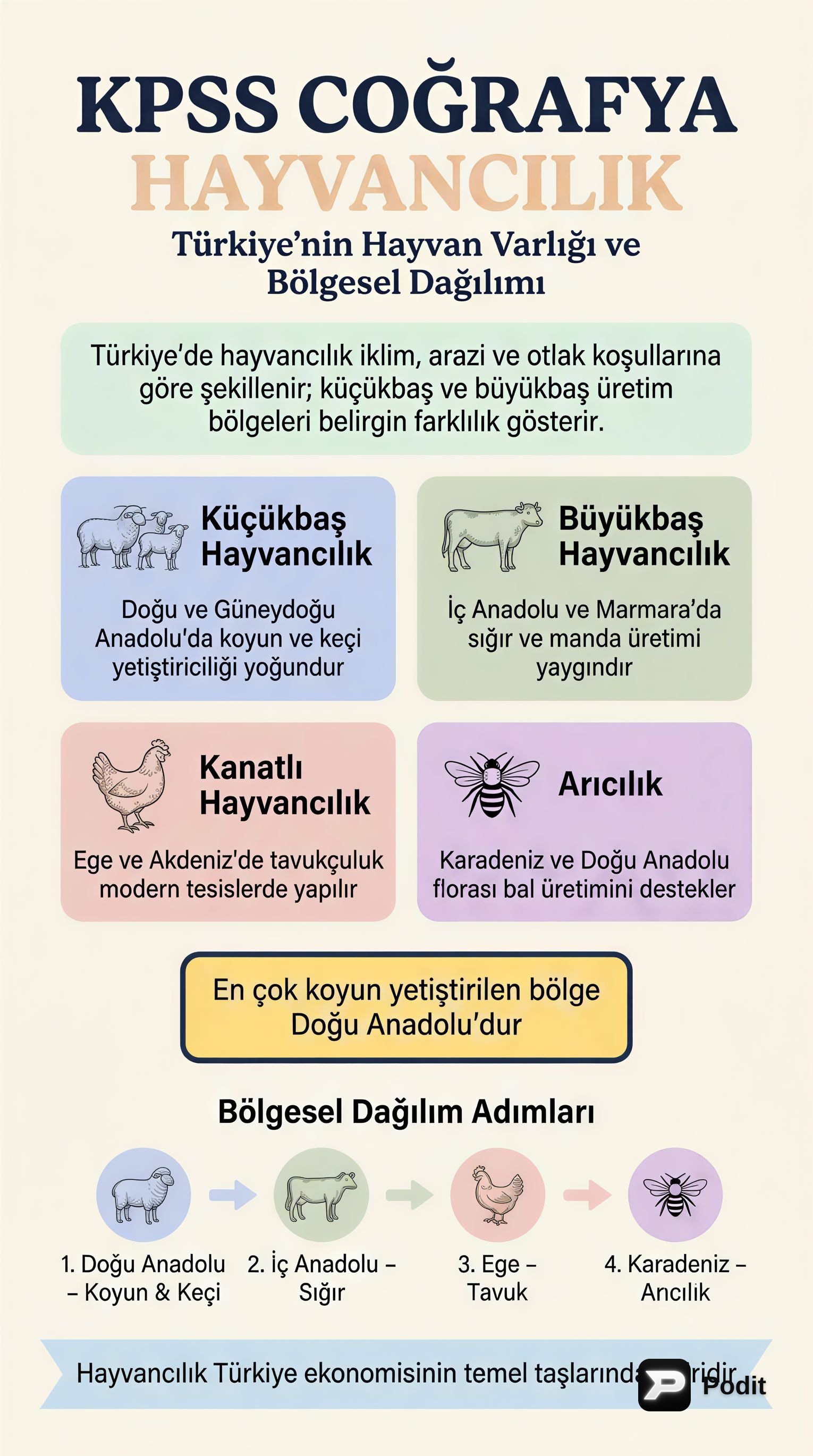 KPSS Coğrafya: Türkiye'de Hayvancılık - görsel özet infografik