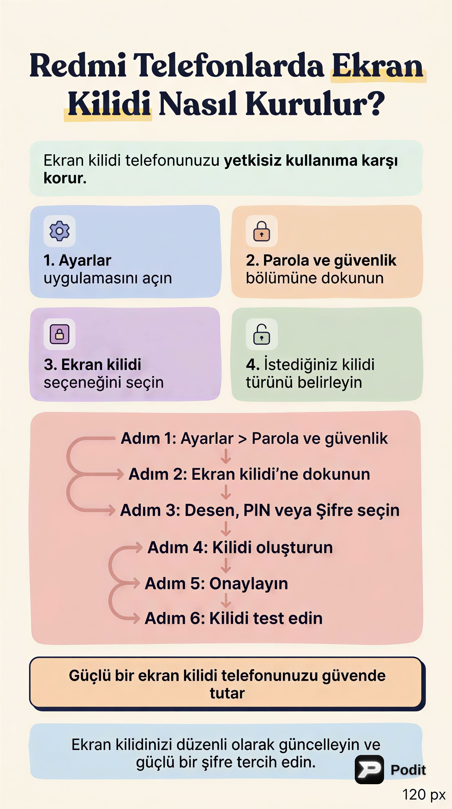 Redmi Telefonlarda Ekran Kilidi Oluşturma Rehberi - görsel özet infografik