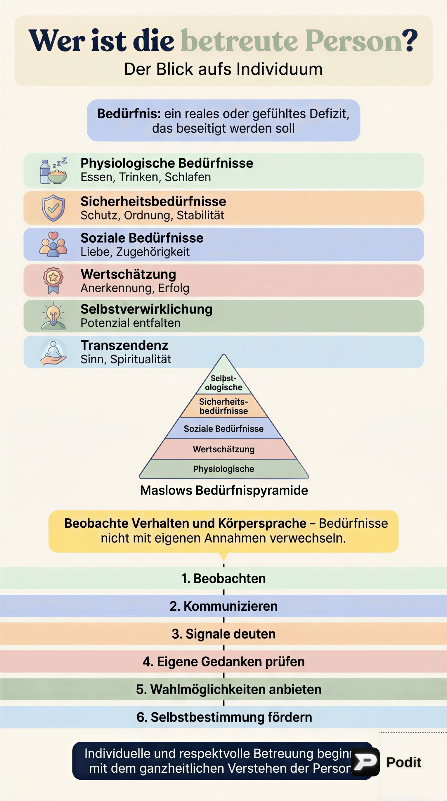 Individuum in der Betreuung: Bedürfnisse und Identität - görsel özet infografik