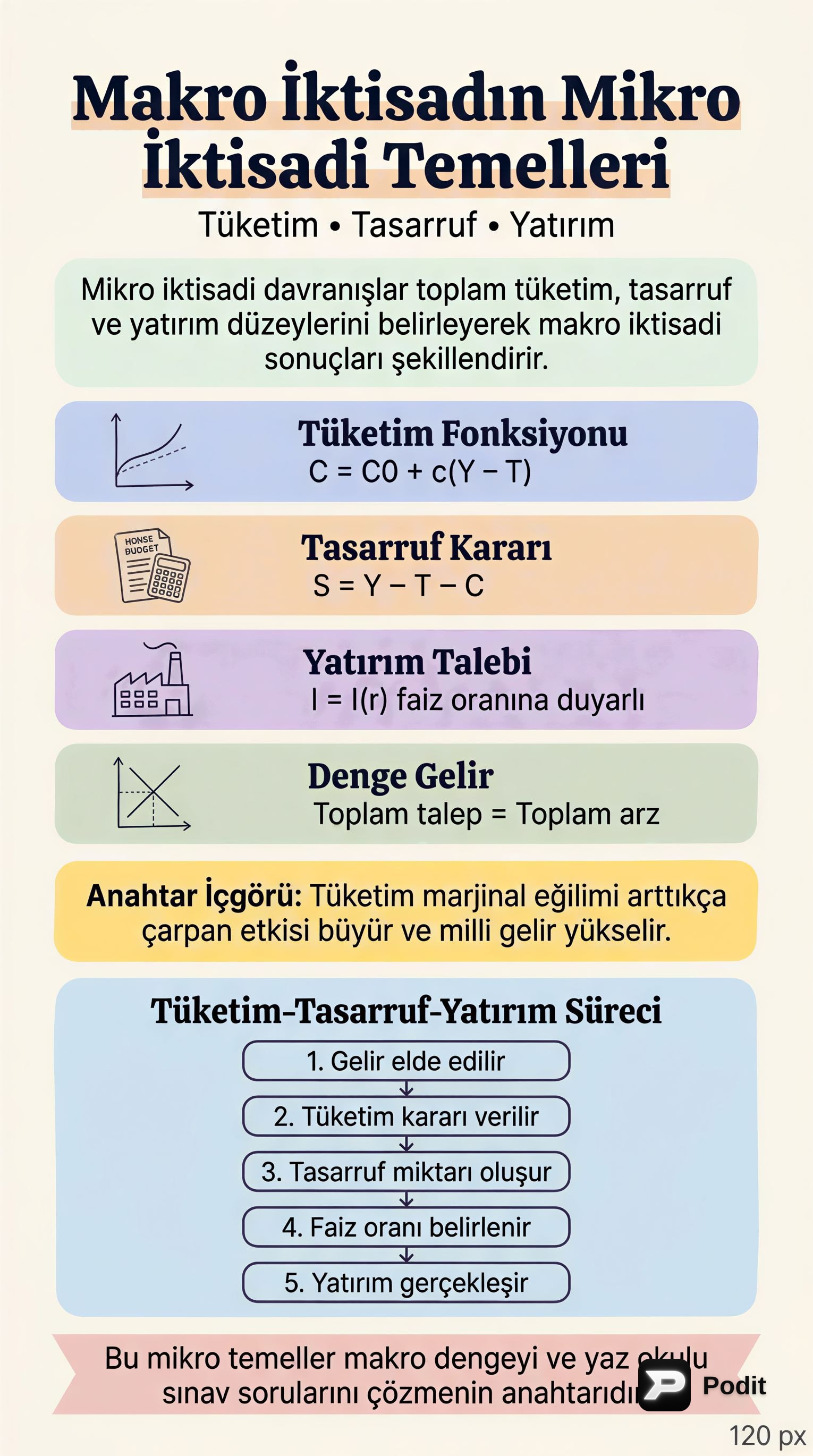 Makro İktisadın Mikro Temelleri: Tüketim, Tasarruf, Yatırım - görsel özet infografik
