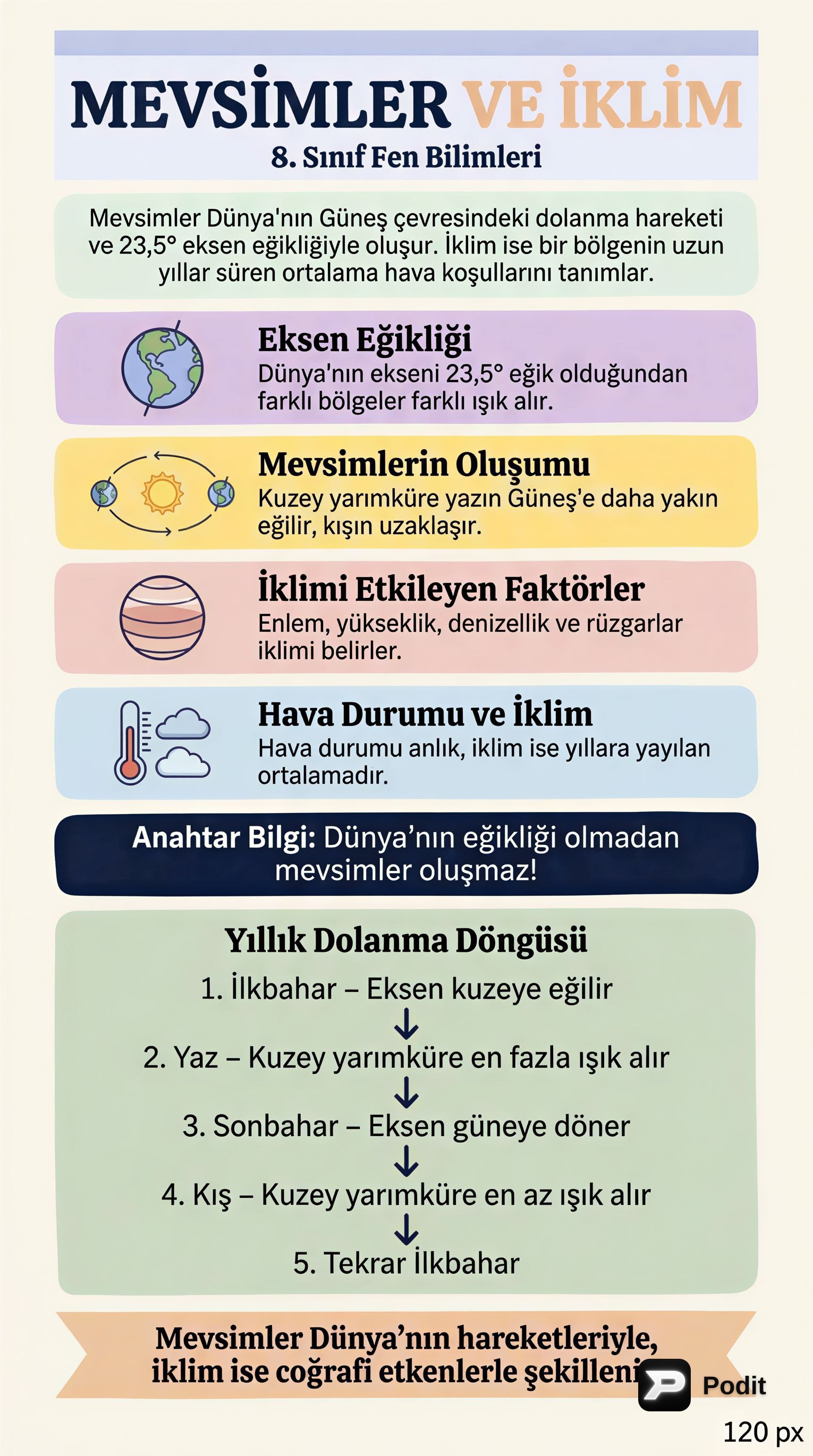 Mevsimler ve İklim: Dünya'nın Dansı ve Hava Durumu - görsel özet infografik