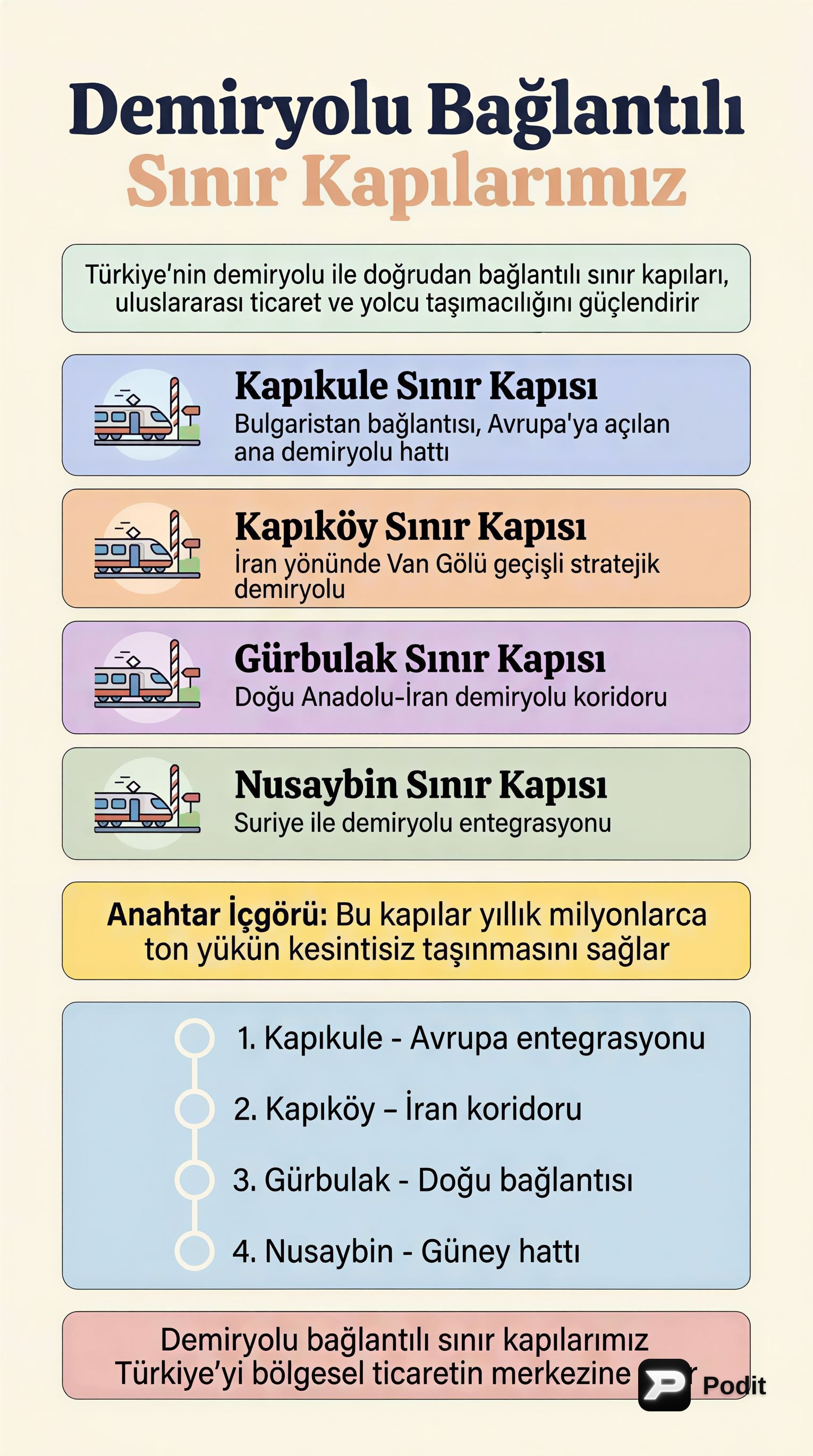 Türkiye'nin Demir Yolu Sınır Kapıları ve Önemi - görsel özet infografik