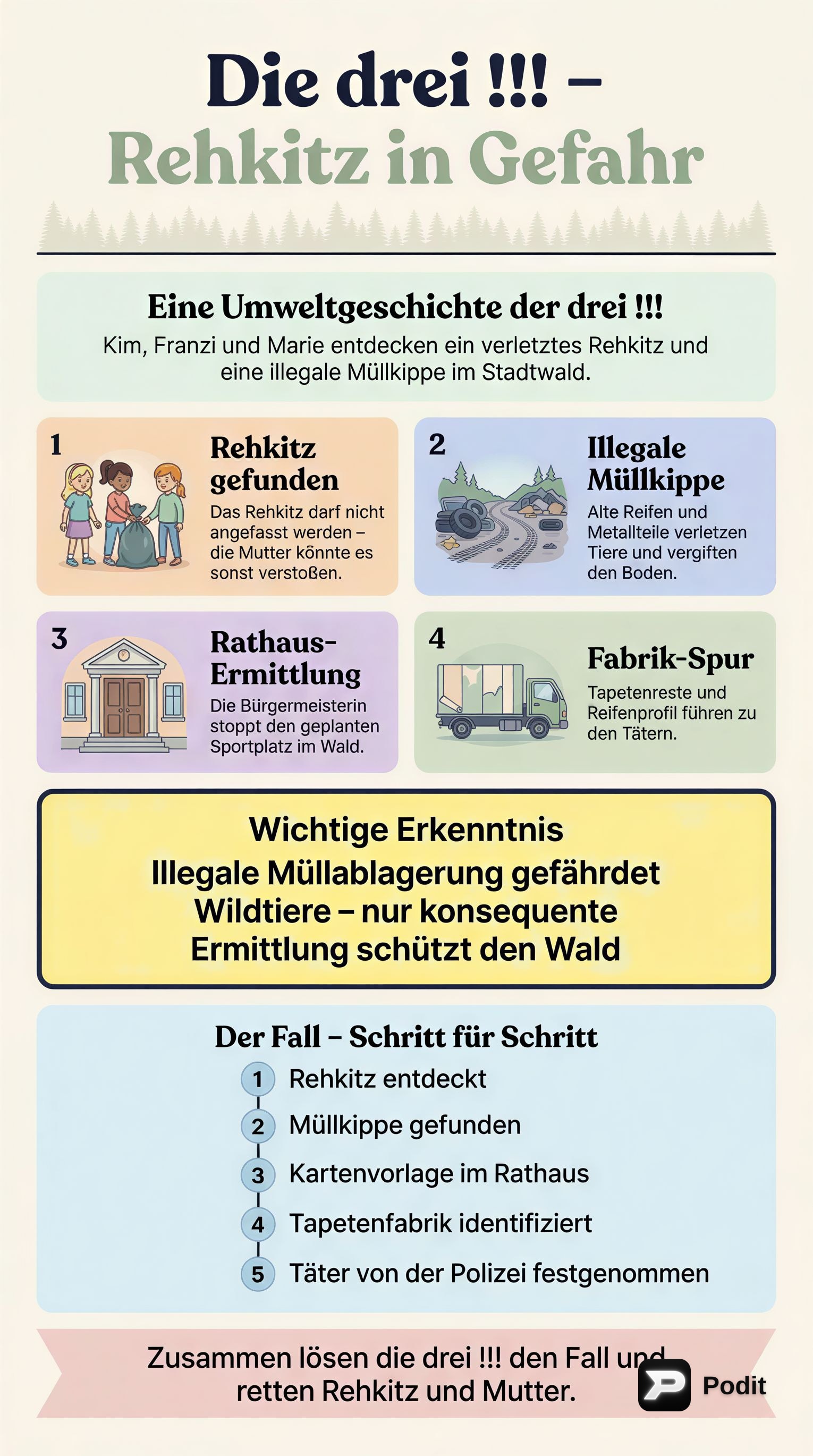 Die drei !!! – Rehkitz in Gefahr - görsel özet infografik