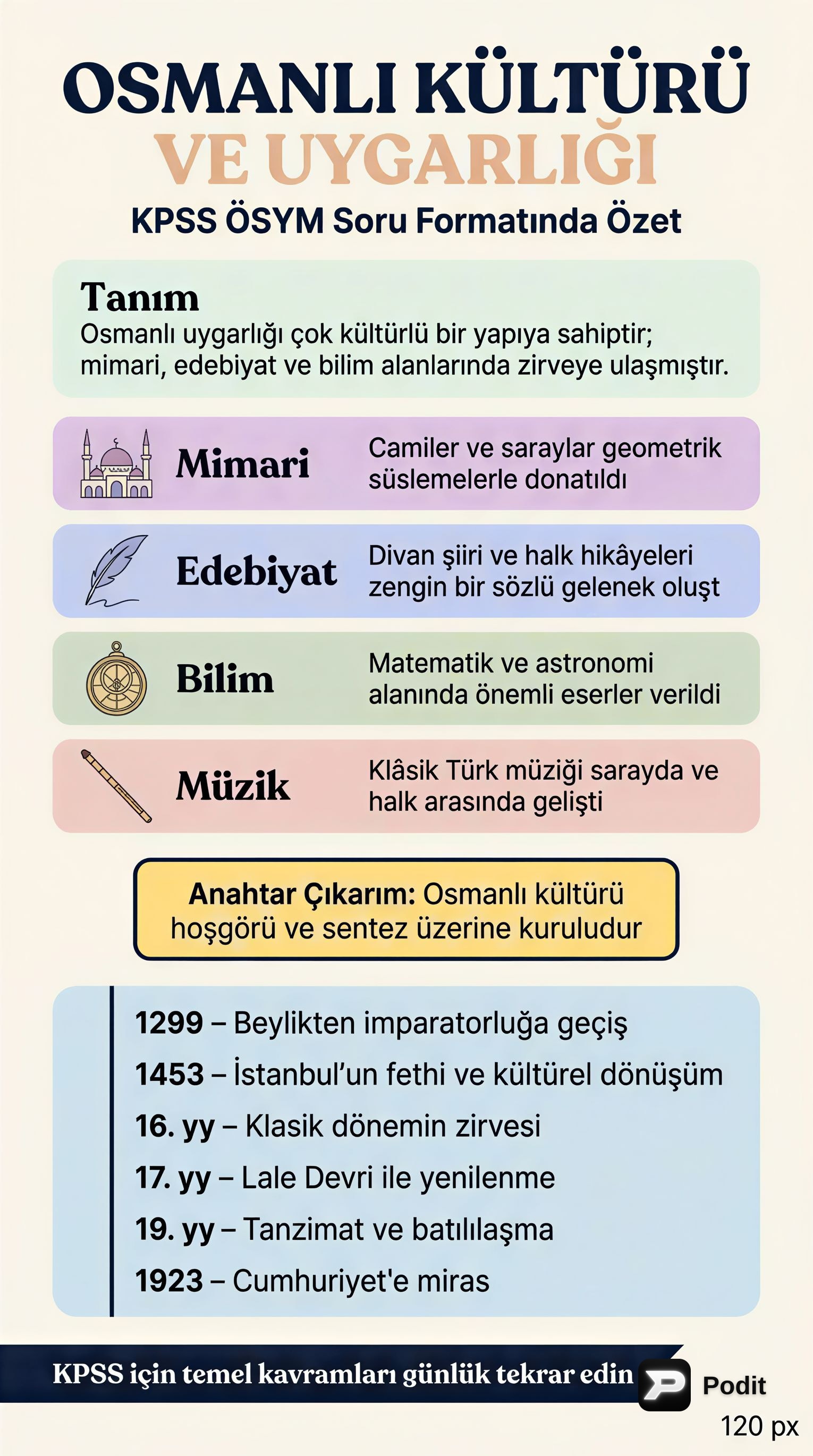 Osmanlı Kültür ve Uygarlığı: KPSS ve ÖSYM İçin - görsel özet infografik