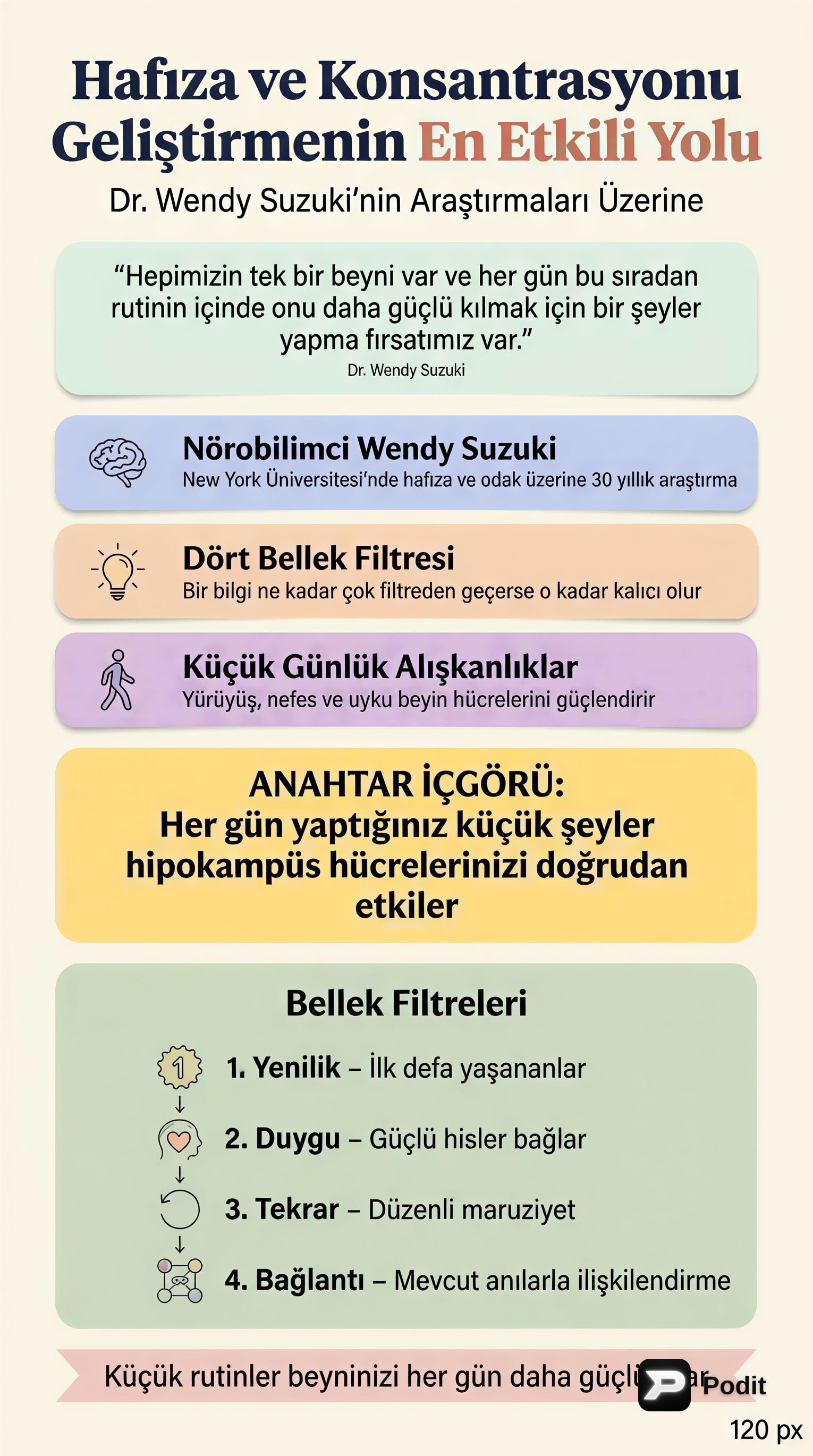 Hafıza ve Konsantrasyonu Geliştirmenin Bilimsel Yolları - görsel özet infografik