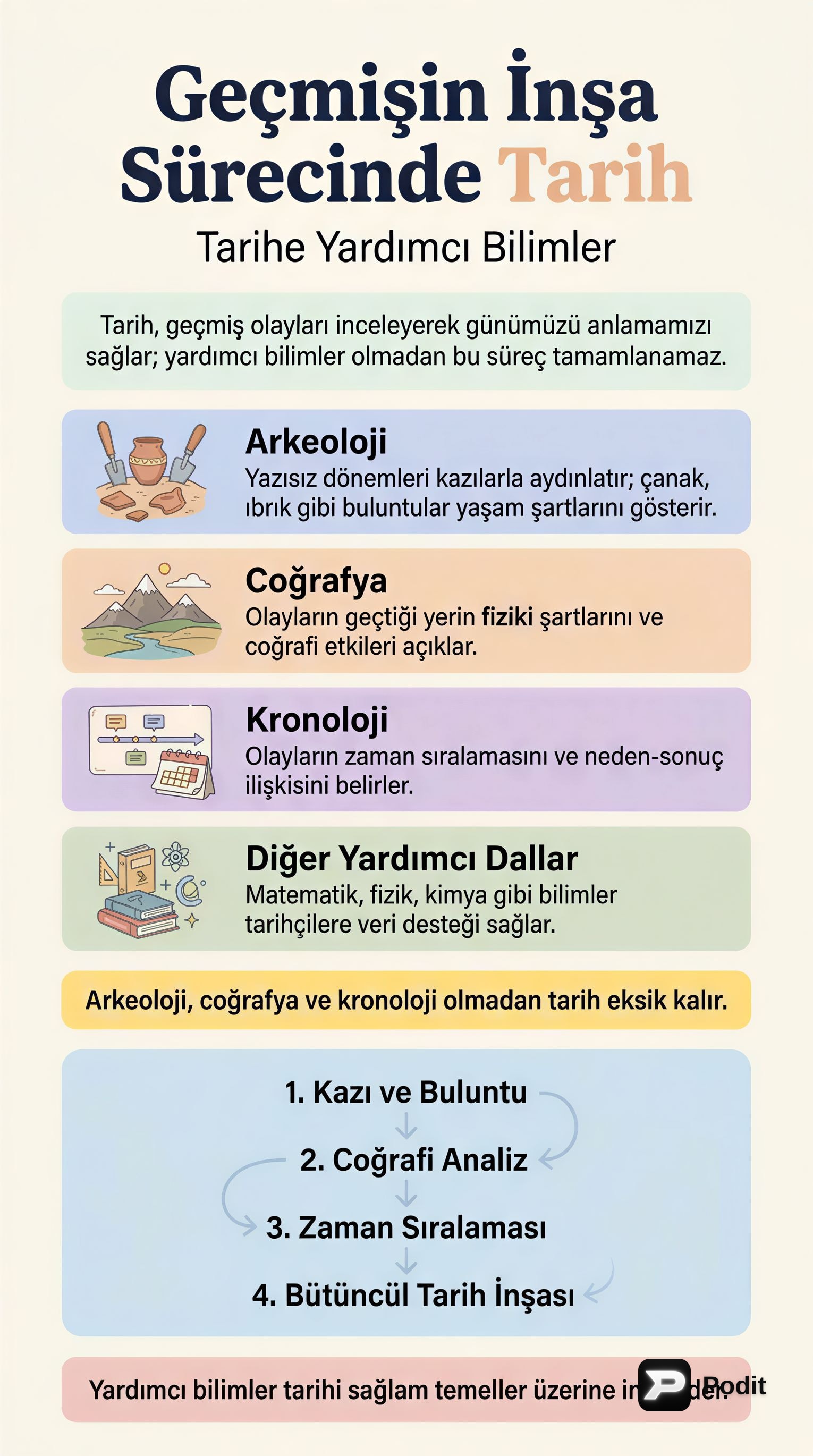 Geçmişin İnşa Sürecinde Tarih ve Yardımcı Bilimler - görsel özet infografik