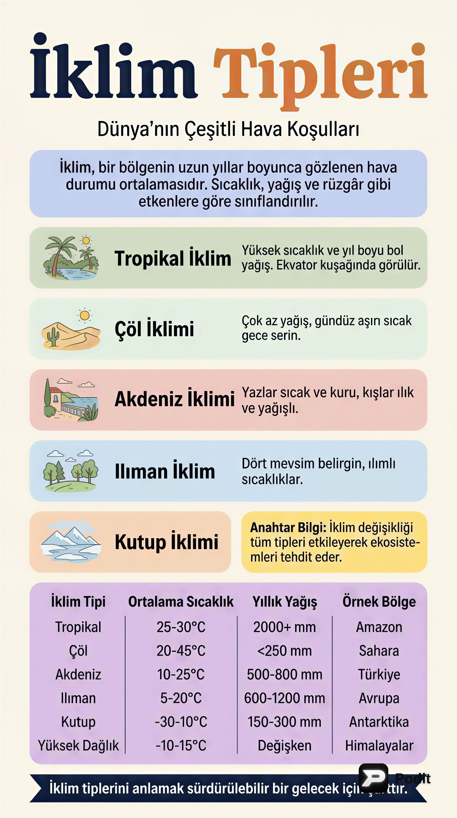 İklim Tipleri: Sınıflandırma ve Oluşum Faktörleri - görsel özet infografik