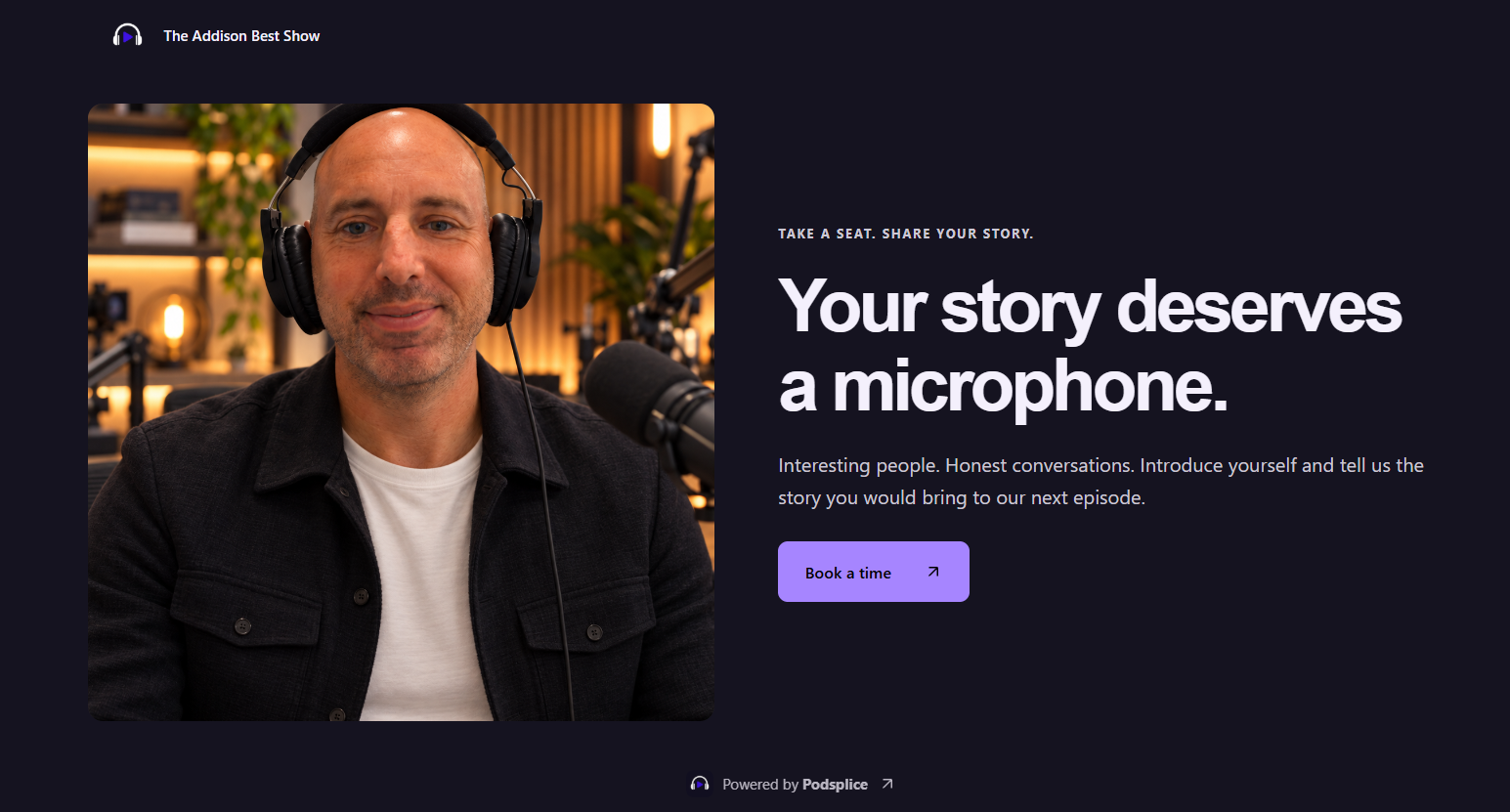 Live podcast guest booking landing page