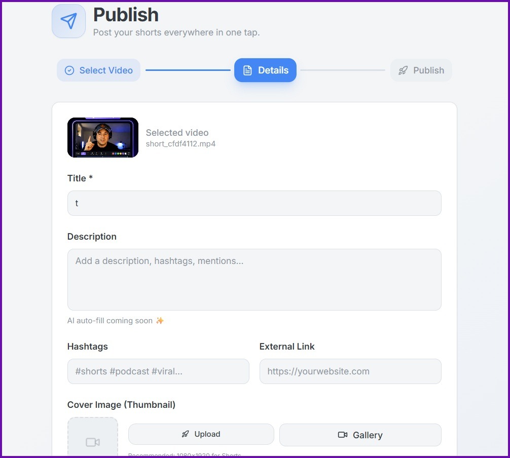 Podsplice - Choose shorts thumbnail and auto post to social media - YouTube Shorts, TikTok, Instagram.jpeg