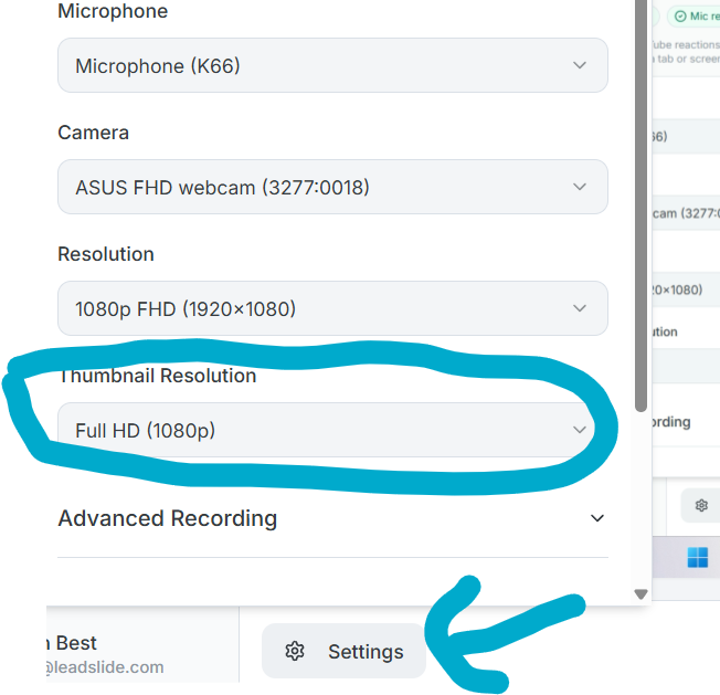 thumbnail video resolution for webcam
