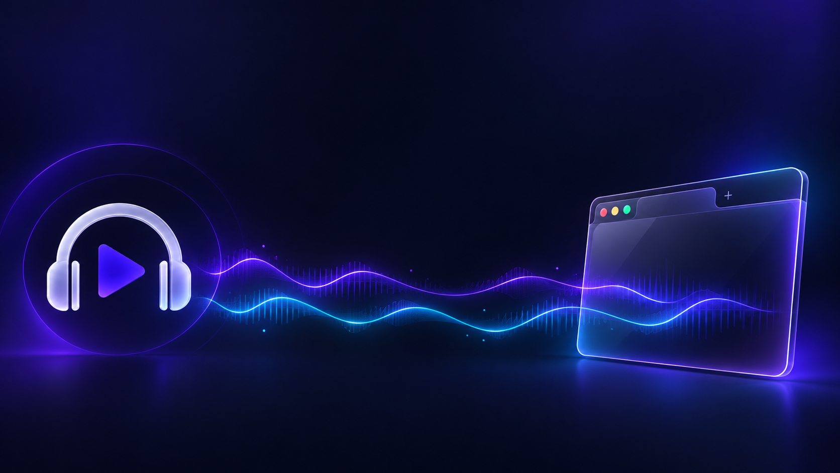 Stereo audio waveform connecting a Chrome tab to Podsplice
